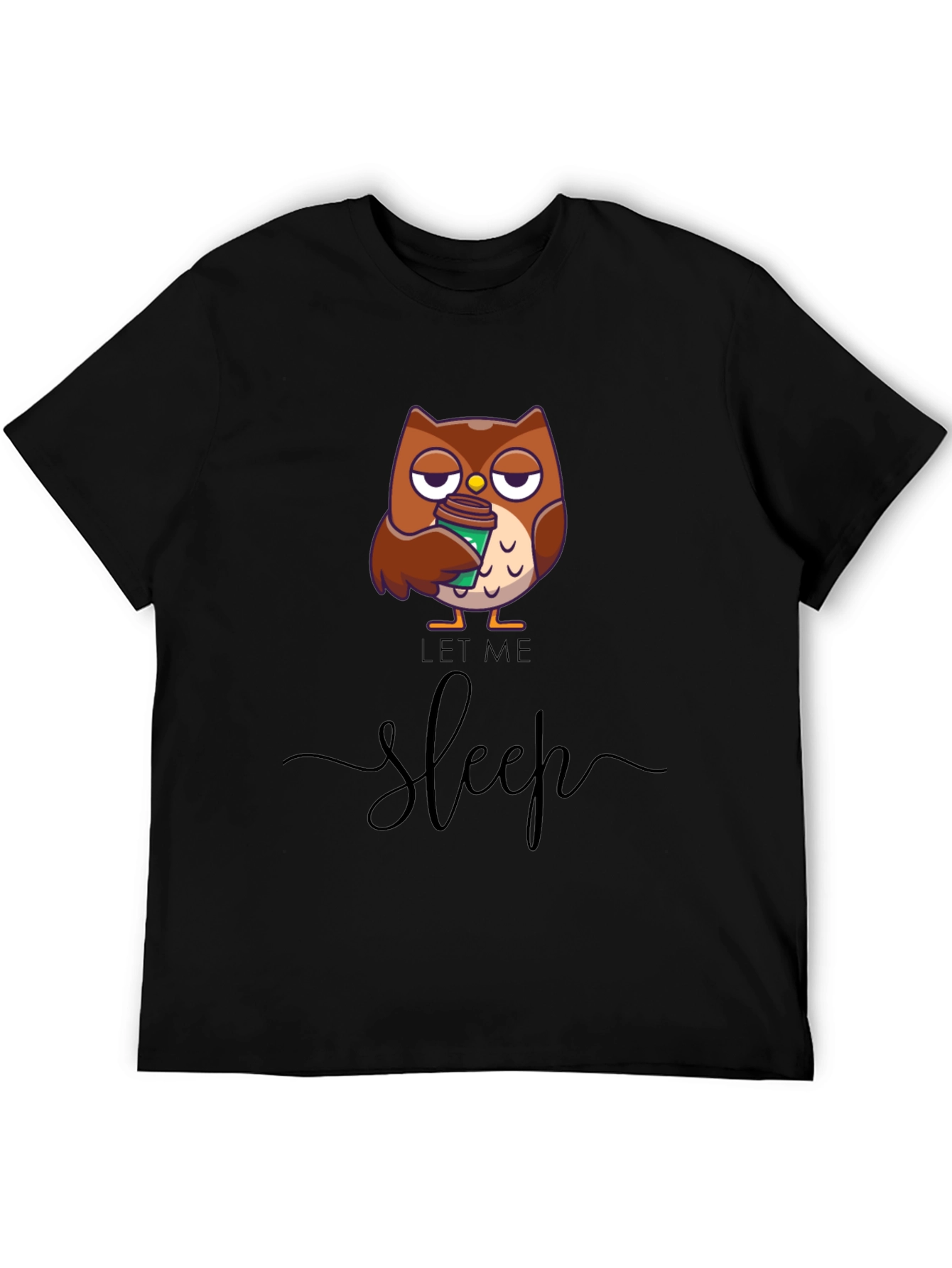 Black Let Me Sleep Owl T-Shirt - Coffee Lover Tee view 5