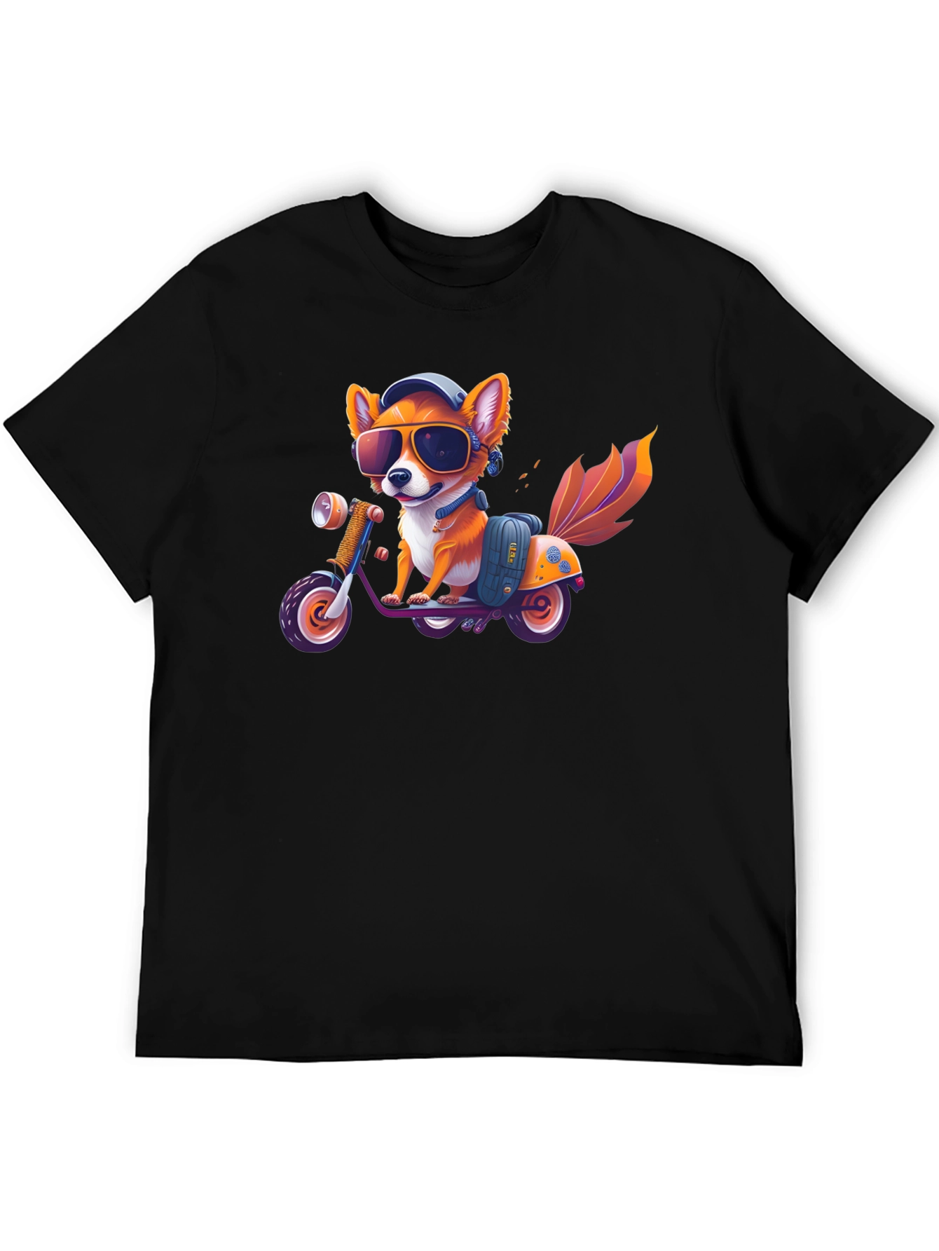Black Cool Fox on Scooter Graphic T-Shirt view 5