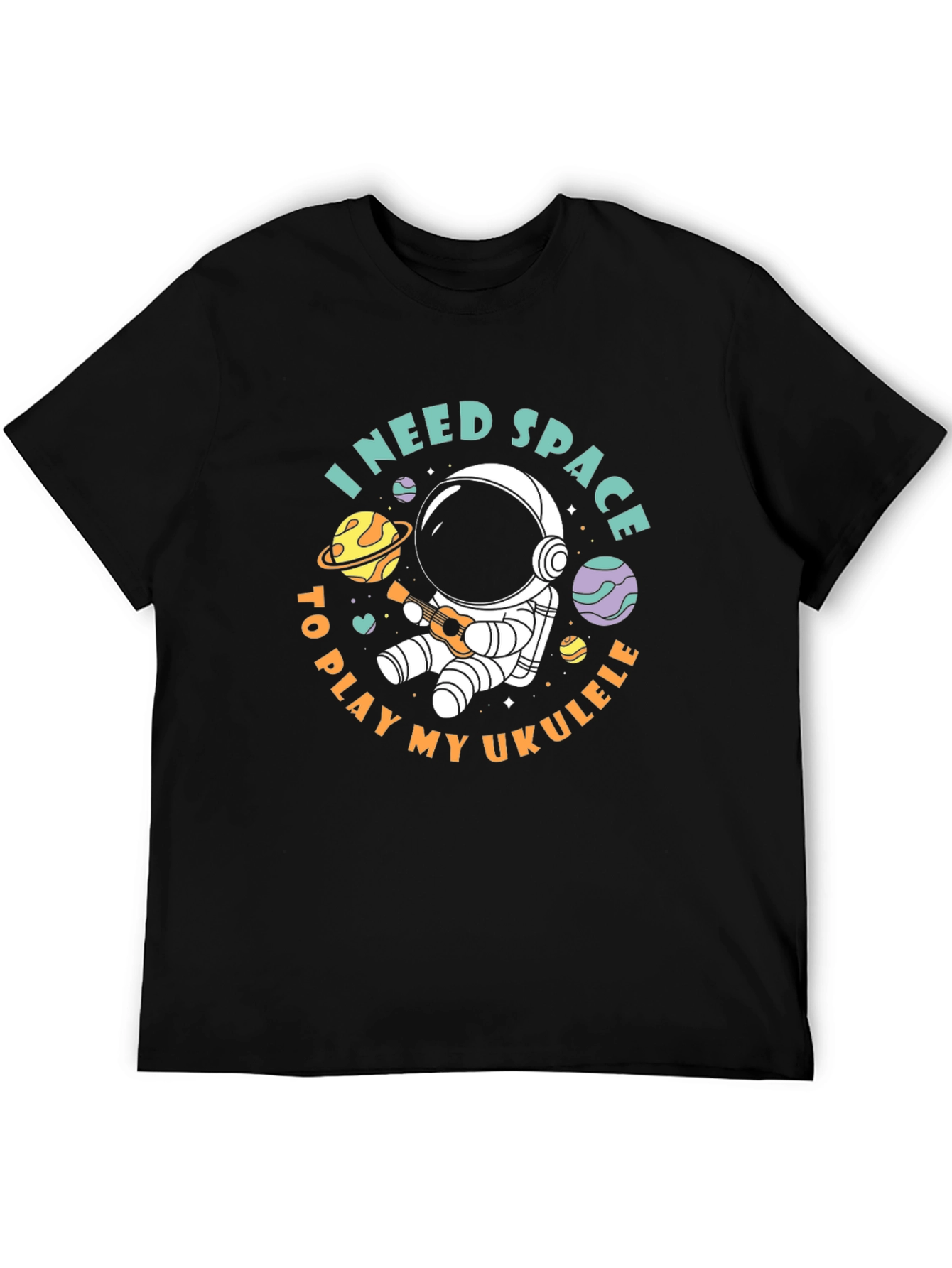 Black I Need Space to Play My Ukulele T-Shirt view 5
