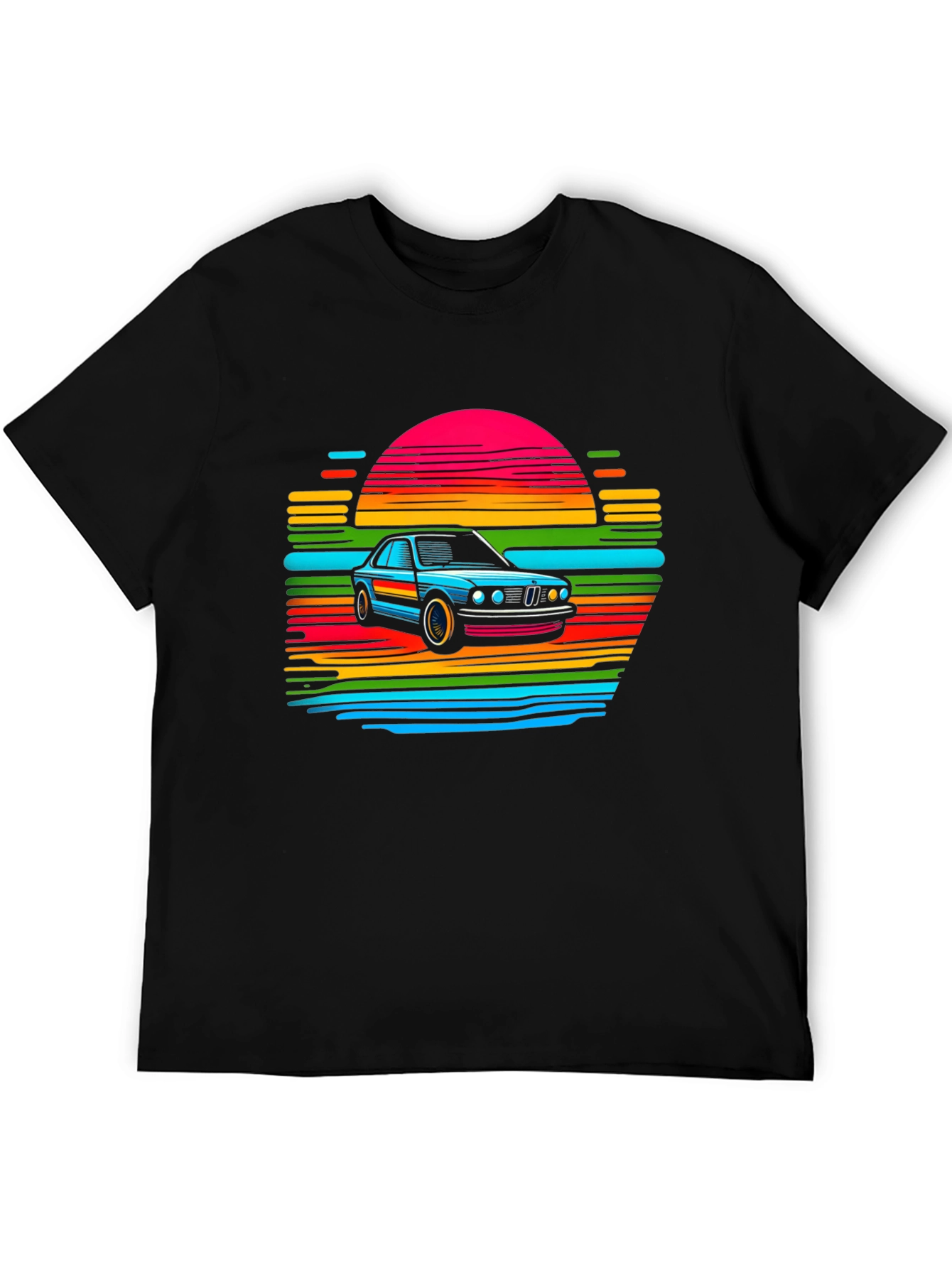 Black Retro Car Sunset T-Shirt - Black view 5