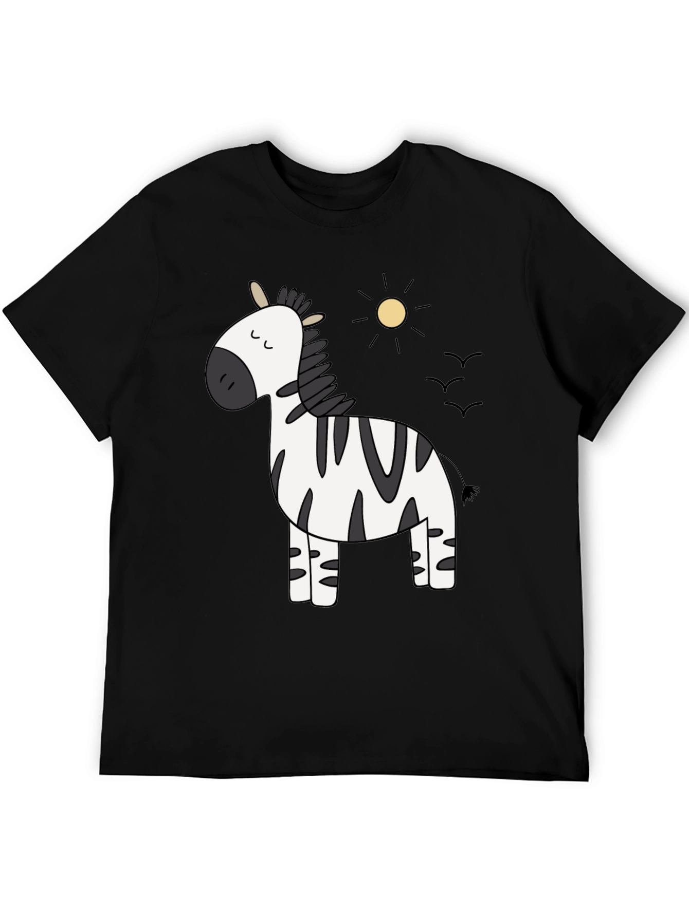 Black Cute Zebra Cartoon Graphic Black T-Shirt view 5