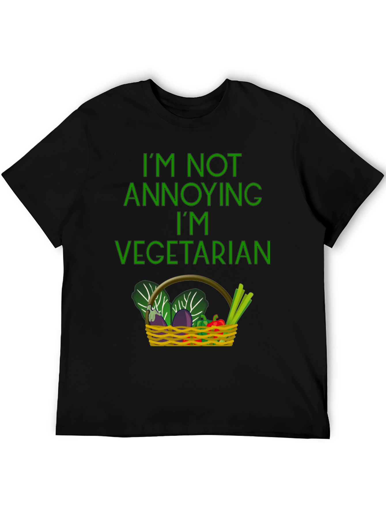Black Funny Vegetarian T-Shirt - Basket of Veggies view 5