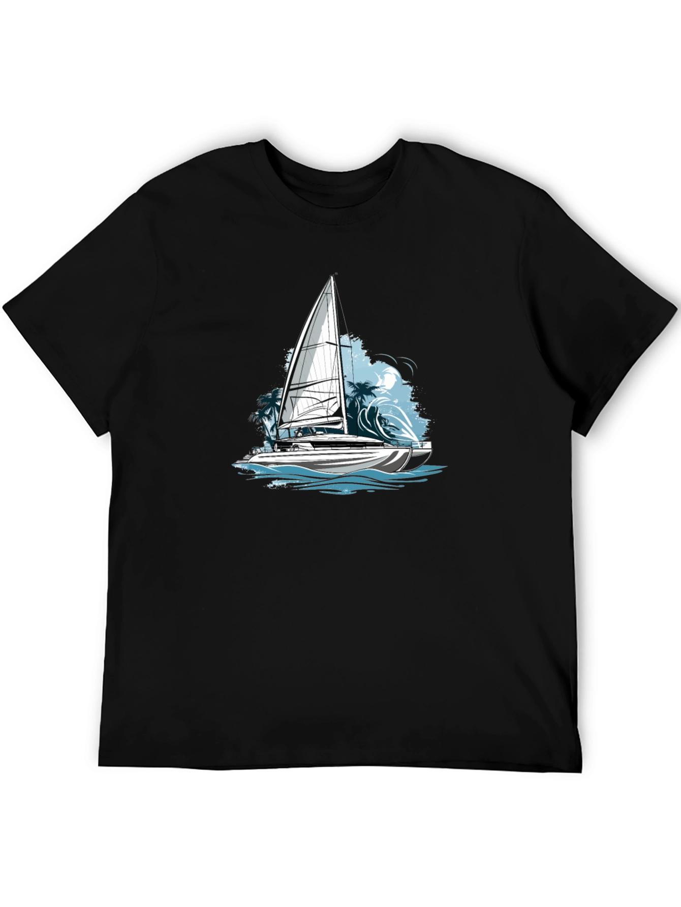 Black Nautical Sailboat Graphic Tee - Black Cotton Blend view 5