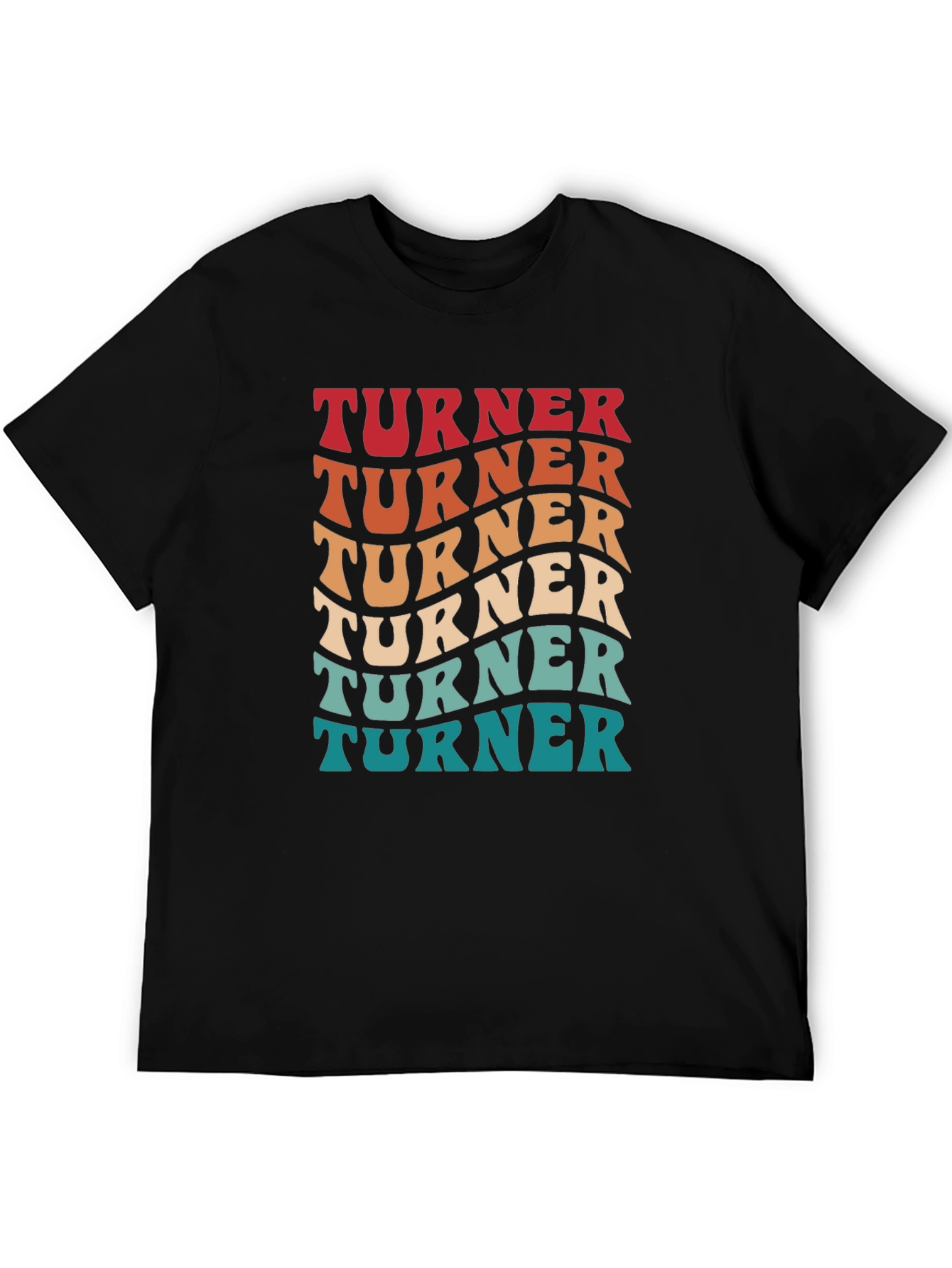 Black Wavy Turner Text Design Tee - Retro Style Shirt view 5