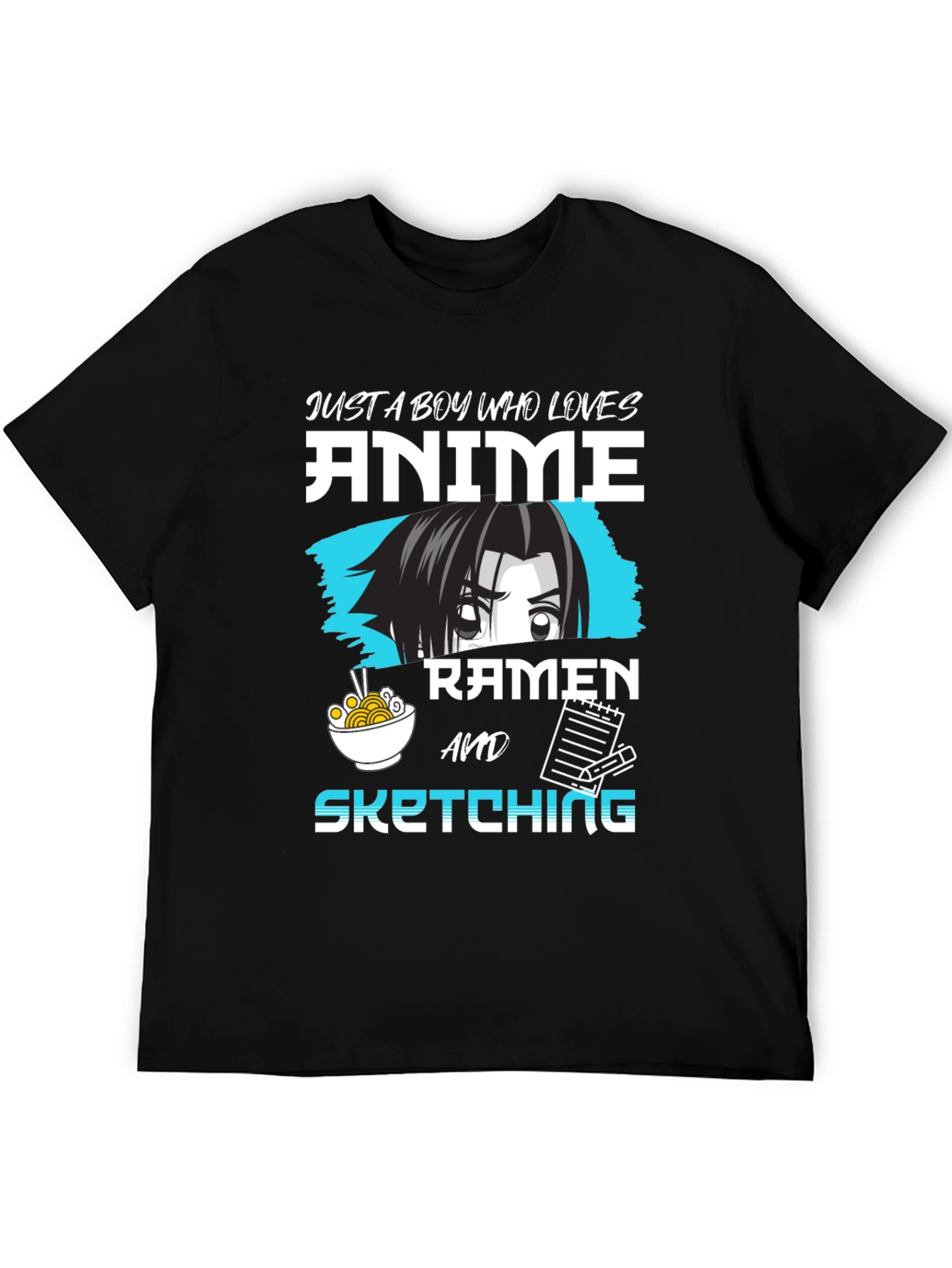 Black Anime Ramen Sketching Graphic Tee - Just a Boy Who Loves view 5