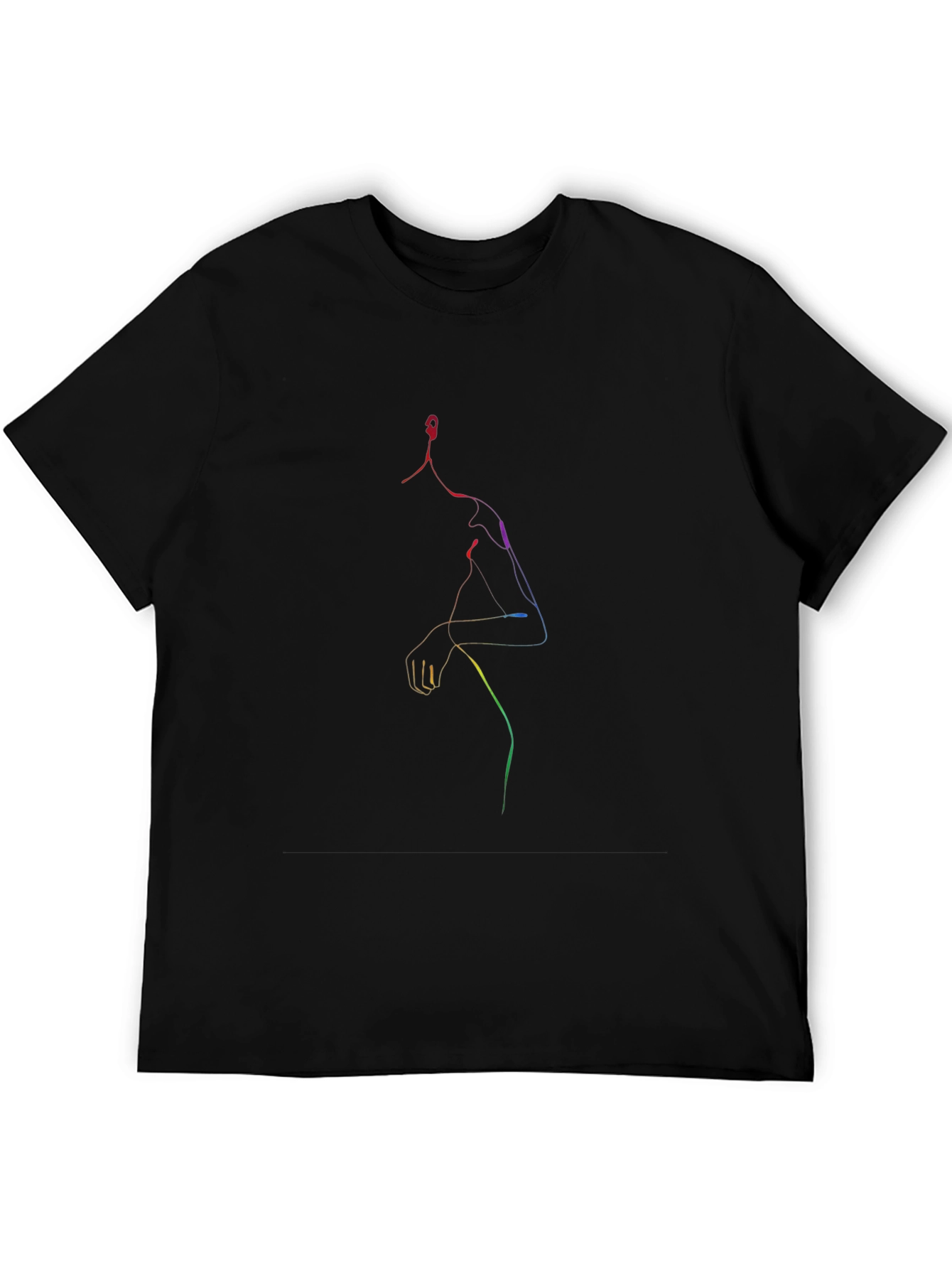 Black Rainbow Line Art Tee - Minimalist Graphic T-Shirt view 5