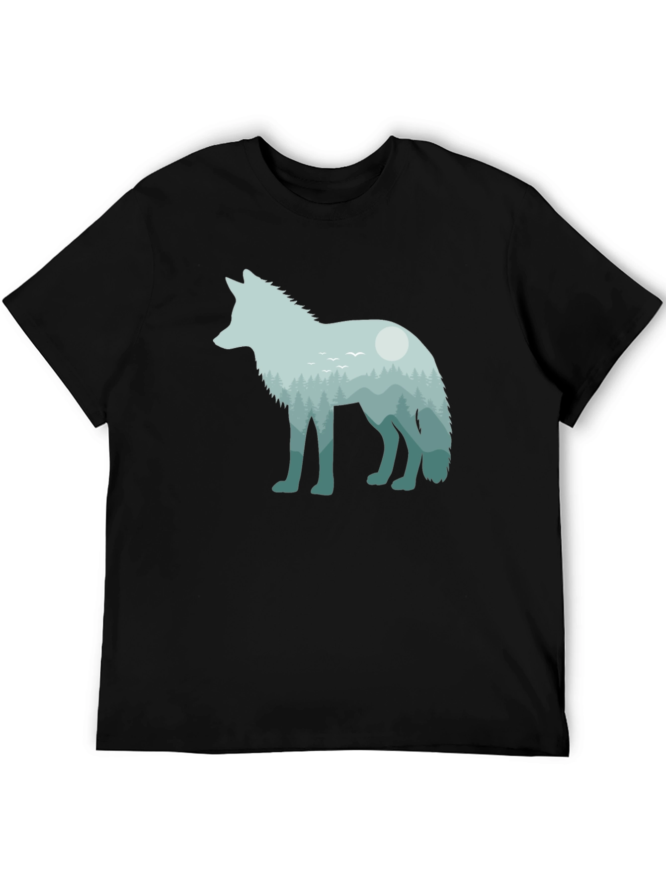 Black Wolf Nature Scene Graphic Tee - Unisex Black T-Shirt view 5