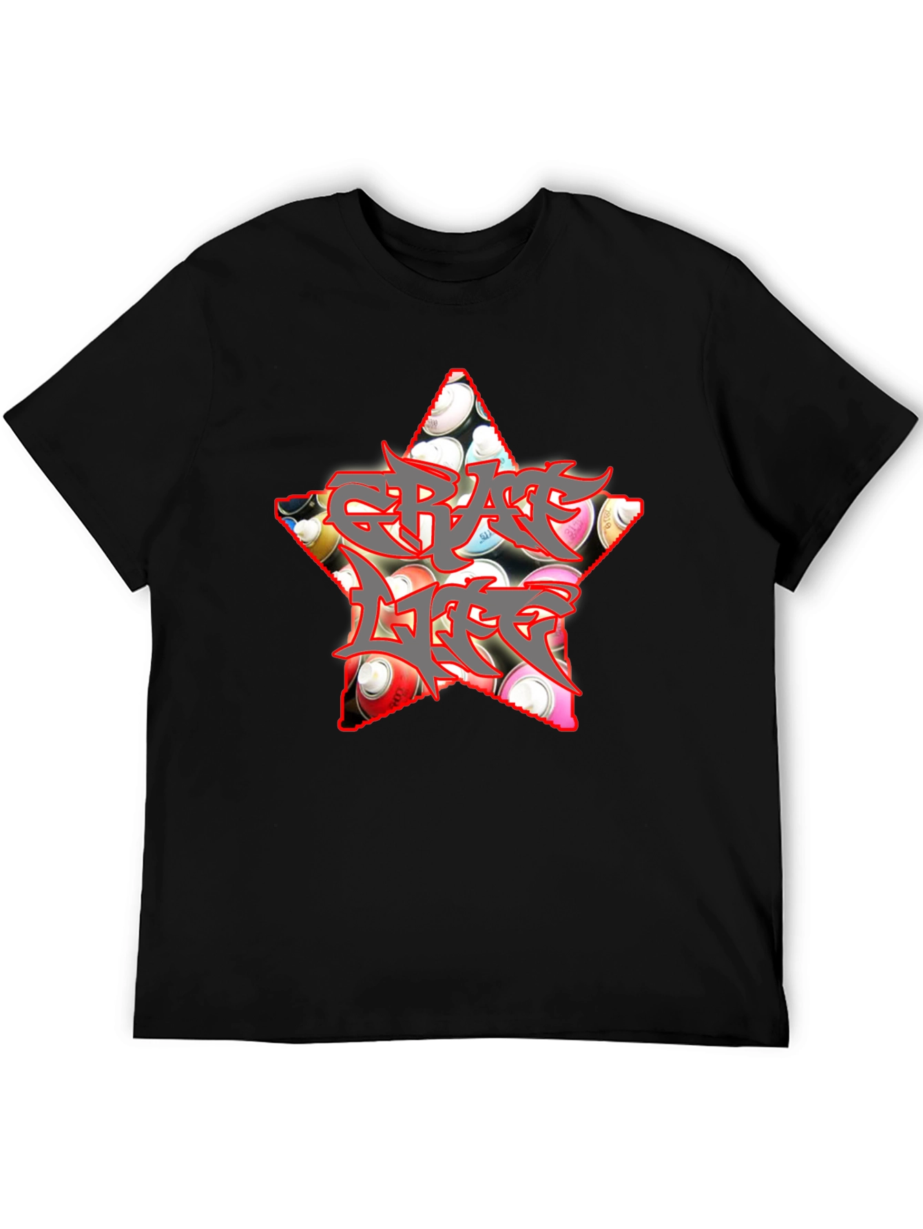 Black Graffiti Life Star T-Shirt - Unique Graphic Tee view 5