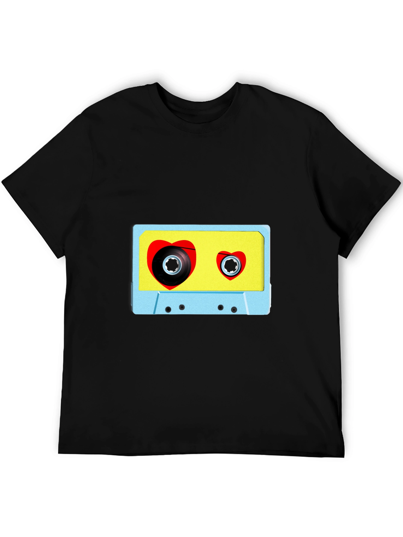 Black Retro Love Tape T-Shirt - Vintage Heart Cassette Tee view 5