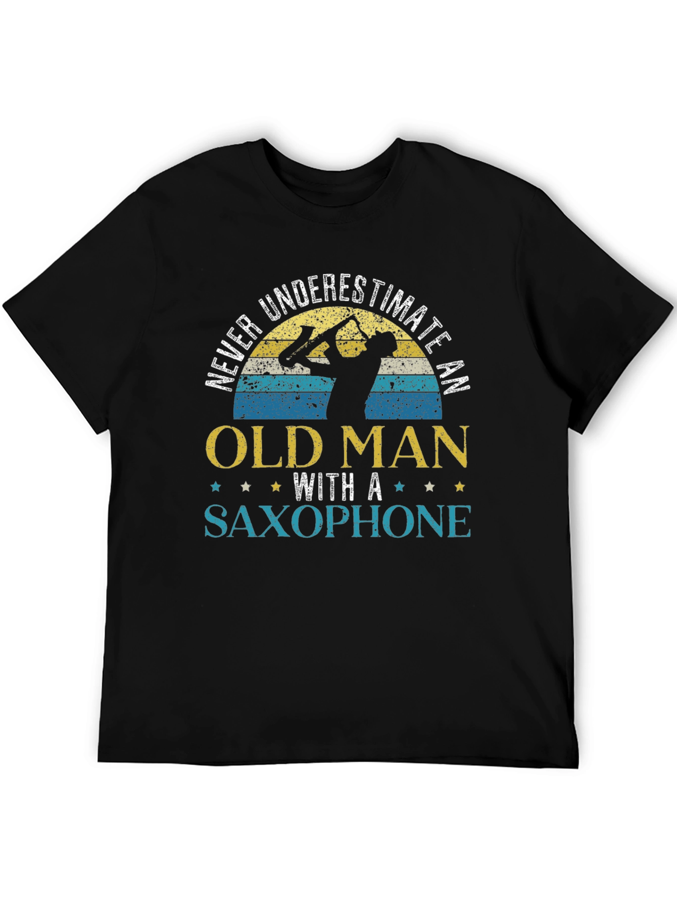 Black Never Underestimate Old Man Saxophone T-Shirt view 5