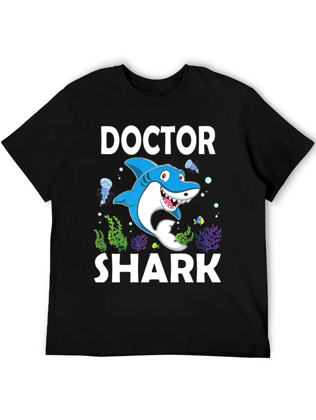 Black Doctor Shark Graphic Tee - Funny Cartoon Shirt view 5