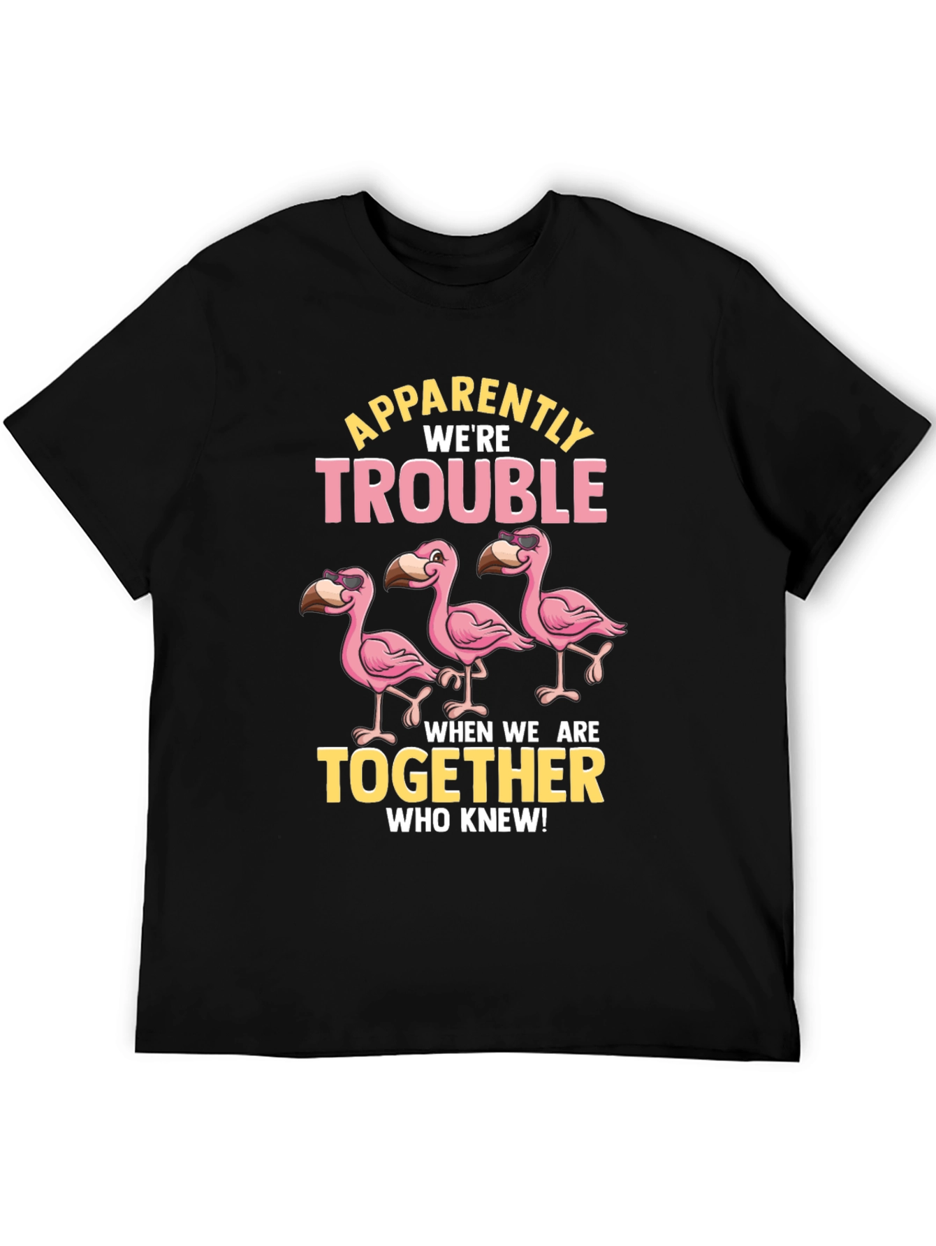 Black Funny Flamingo Trouble T-Shirt view 5