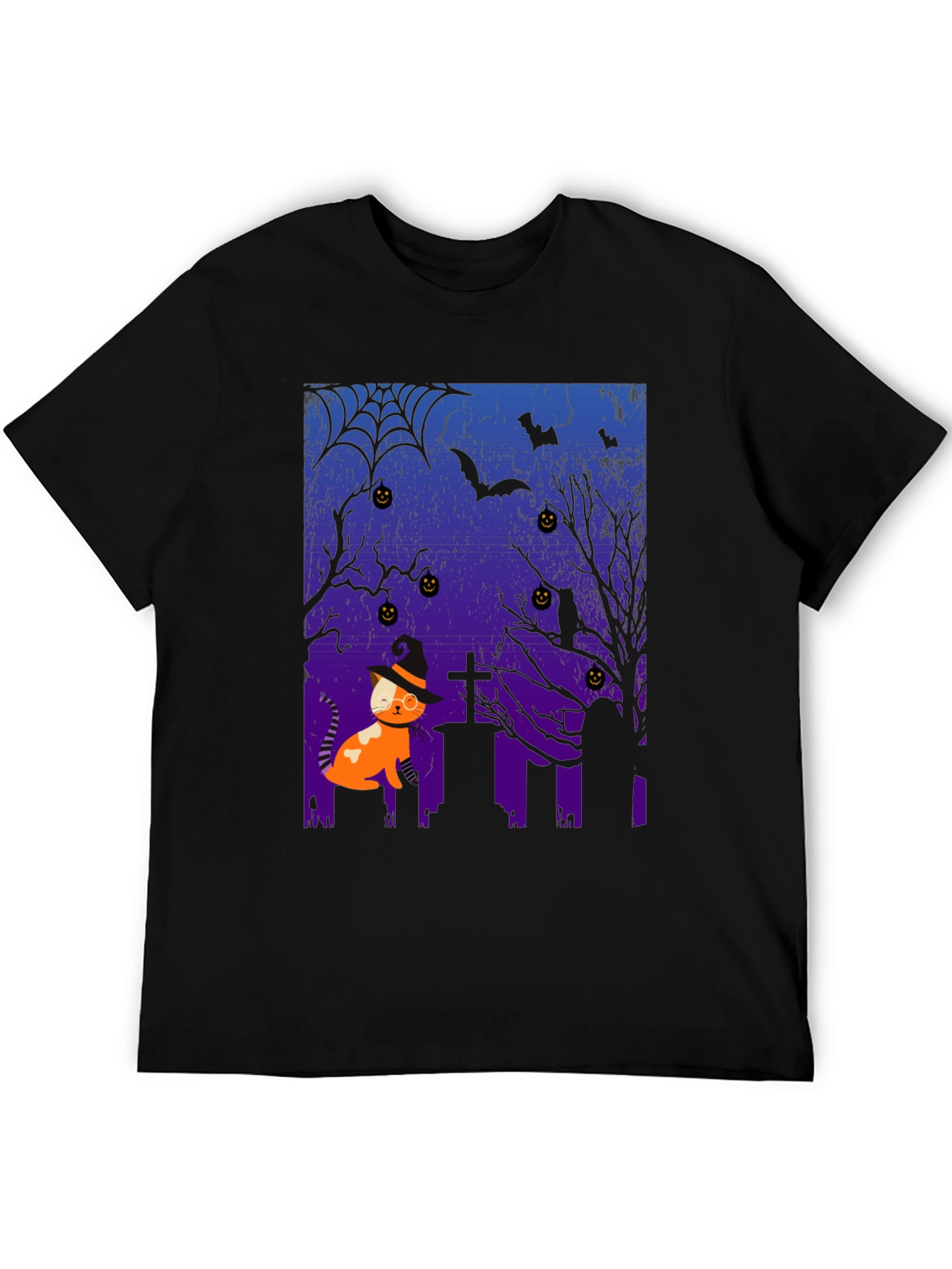 Black Halloween Cat T-Shirt - Spooky Graveyard Design view 5
