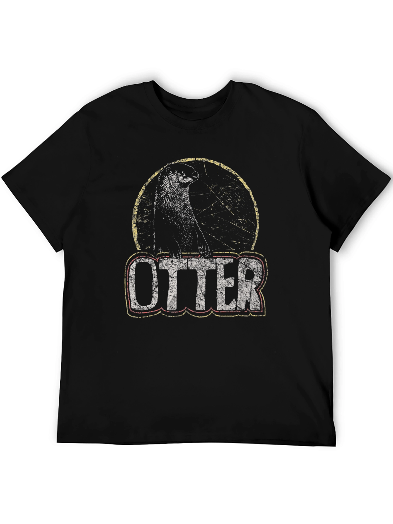 Black Vintage Otter Graphic T-Shirt - Distressed Design view 5