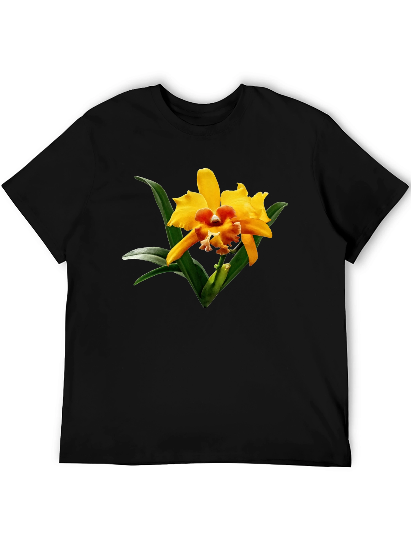 Black Floral Graphic Tee - Exotic Orchid Black T-Shirt view 5