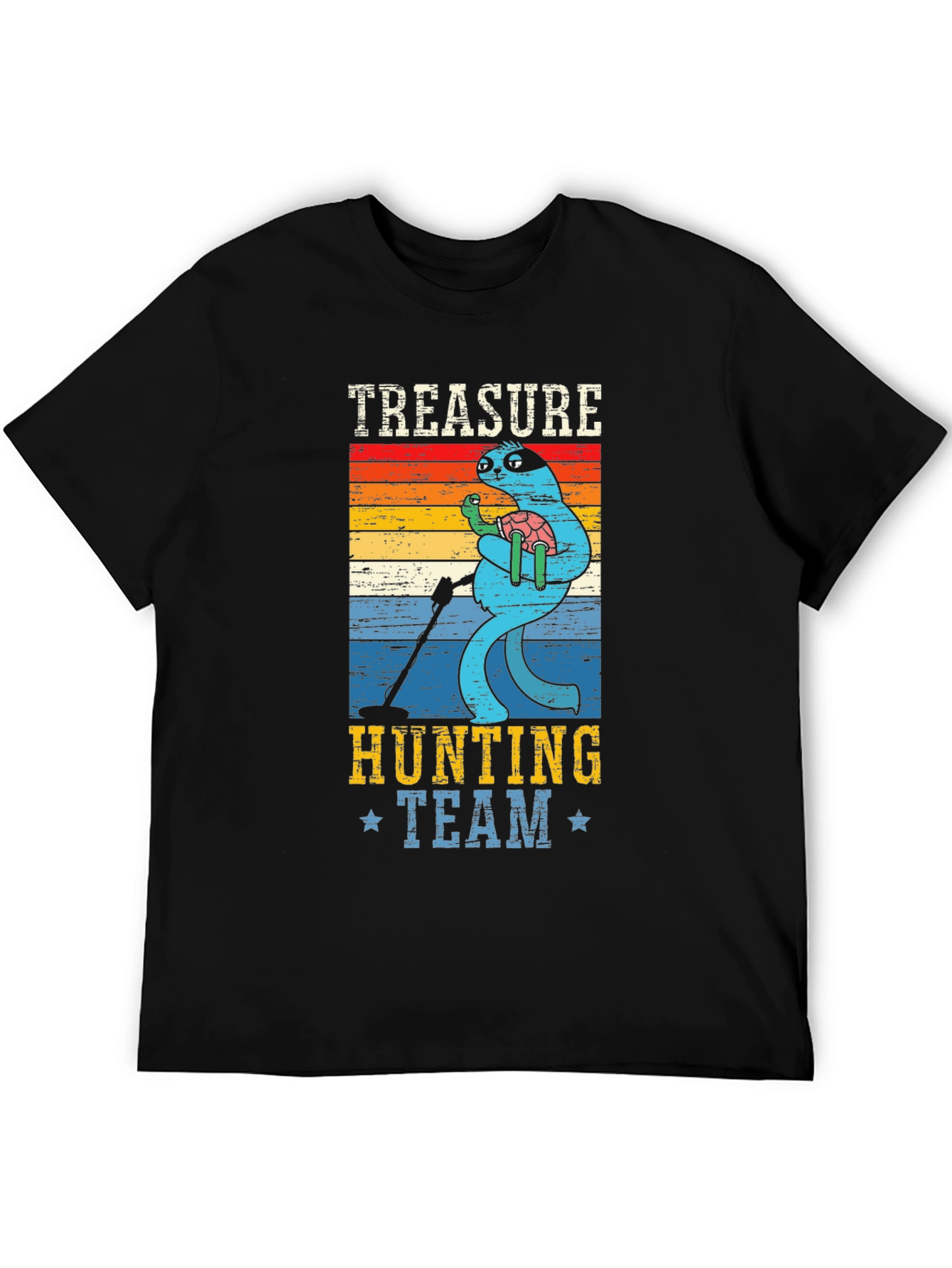 Black Treasure Hunting Team Sloth Graphic T-Shirt view 5