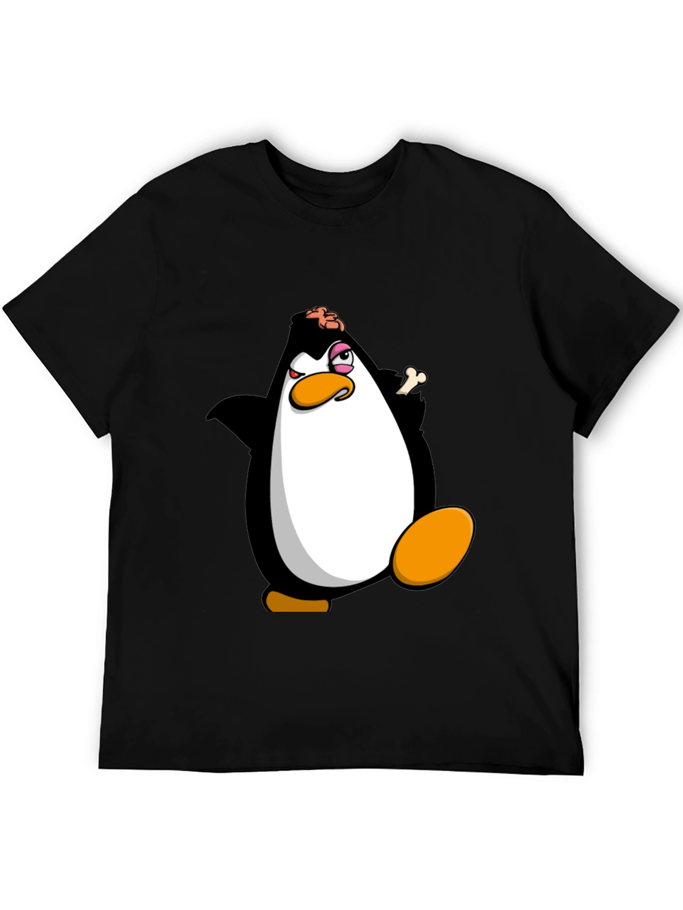 Black Funny Penguin Cartoon Graphic Print Black T-Shirt view 5