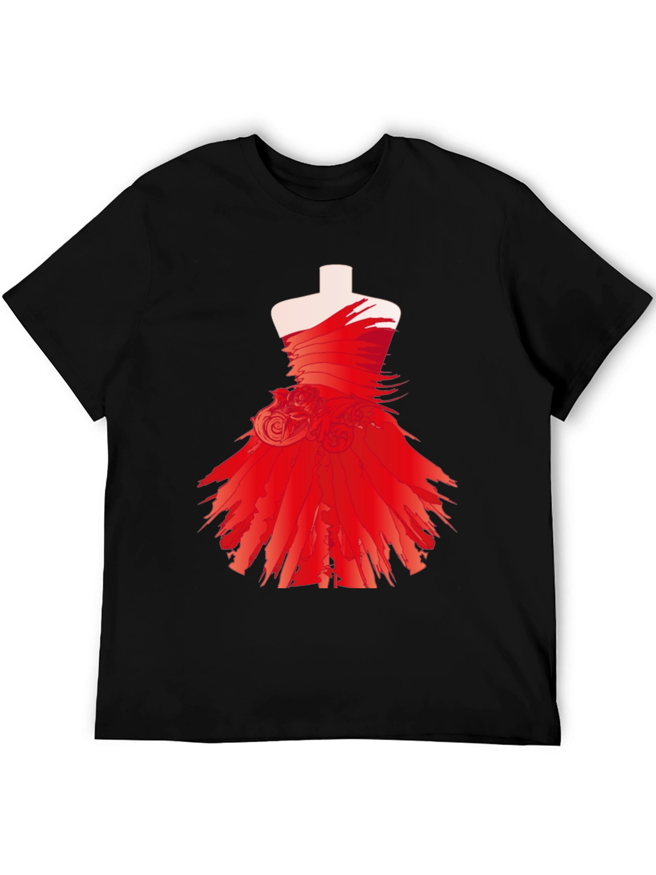 Black Statement Black Tee with Red Dress Design view 5