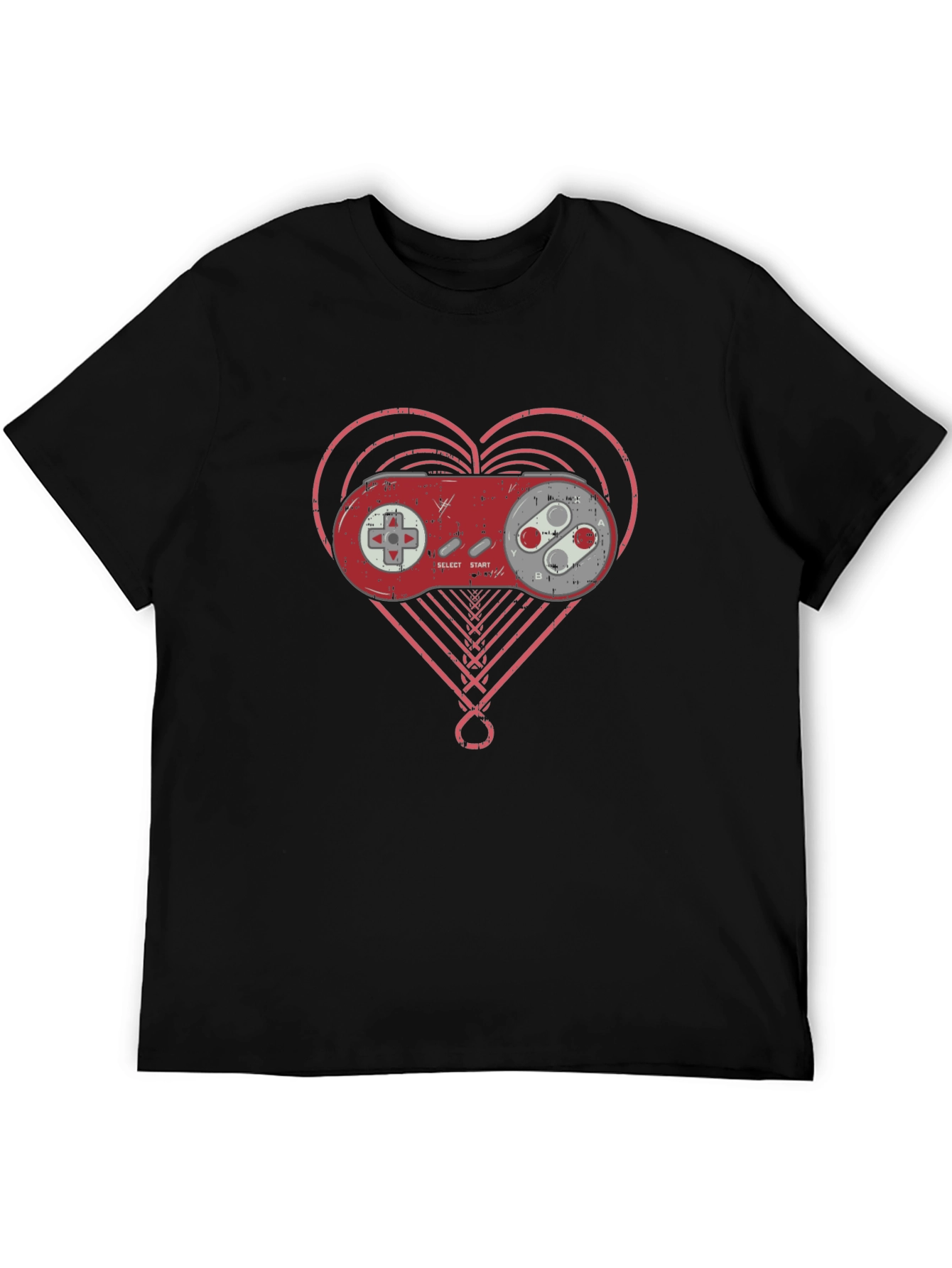 Black Retro Gamer Heart T-Shirt - Black Cotton Tee view 5