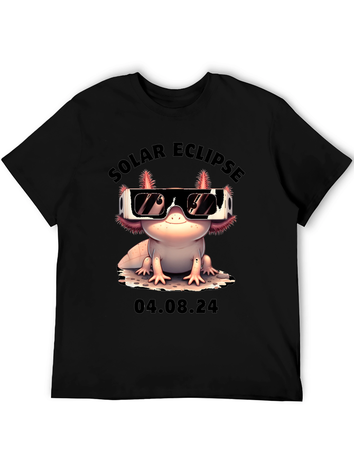 Black Solar Eclipse Axolotl T-Shirt - August 4, 2024 view 5