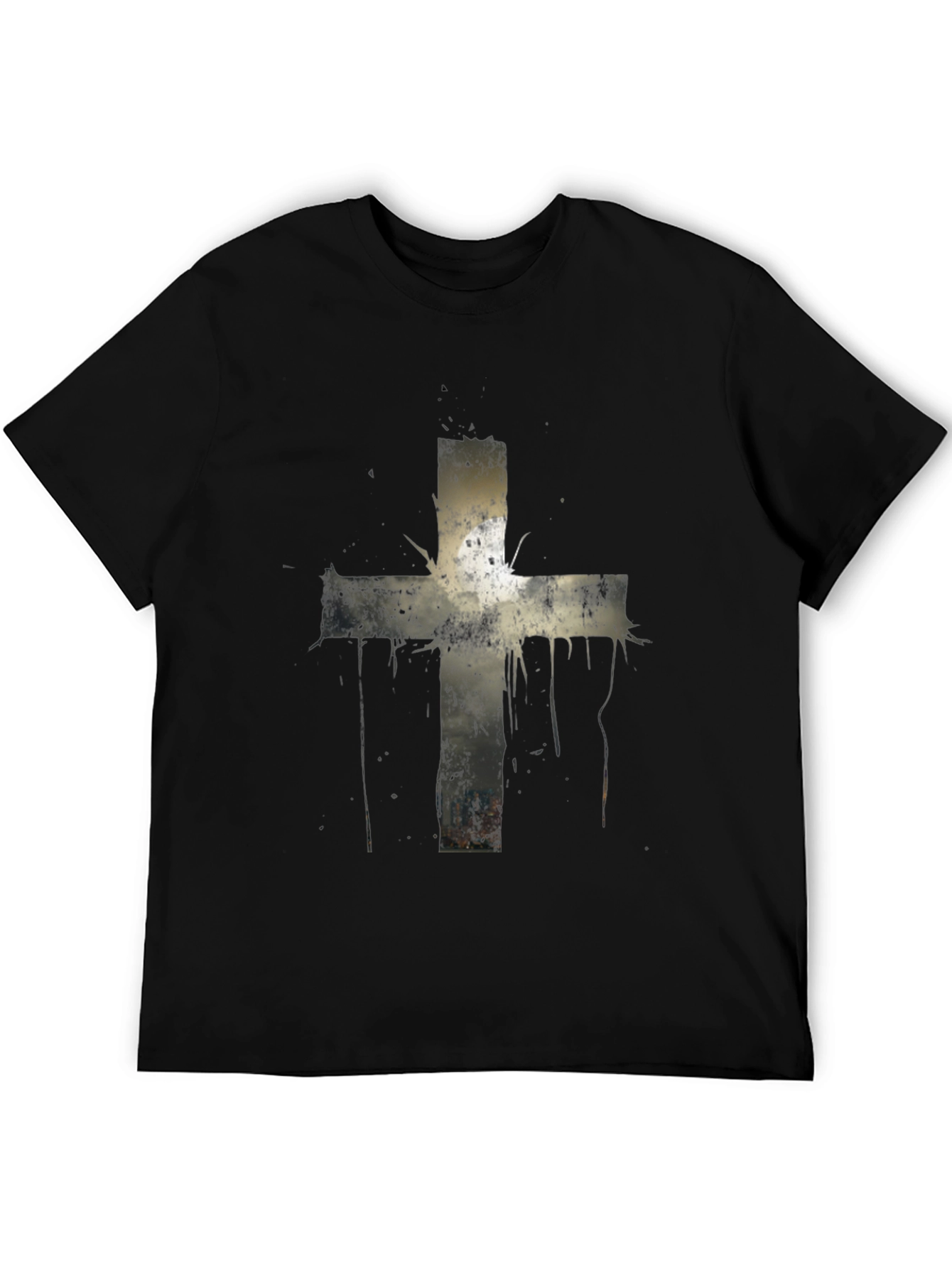Black Grunge Cross Graphic Print Tee - Black view 5