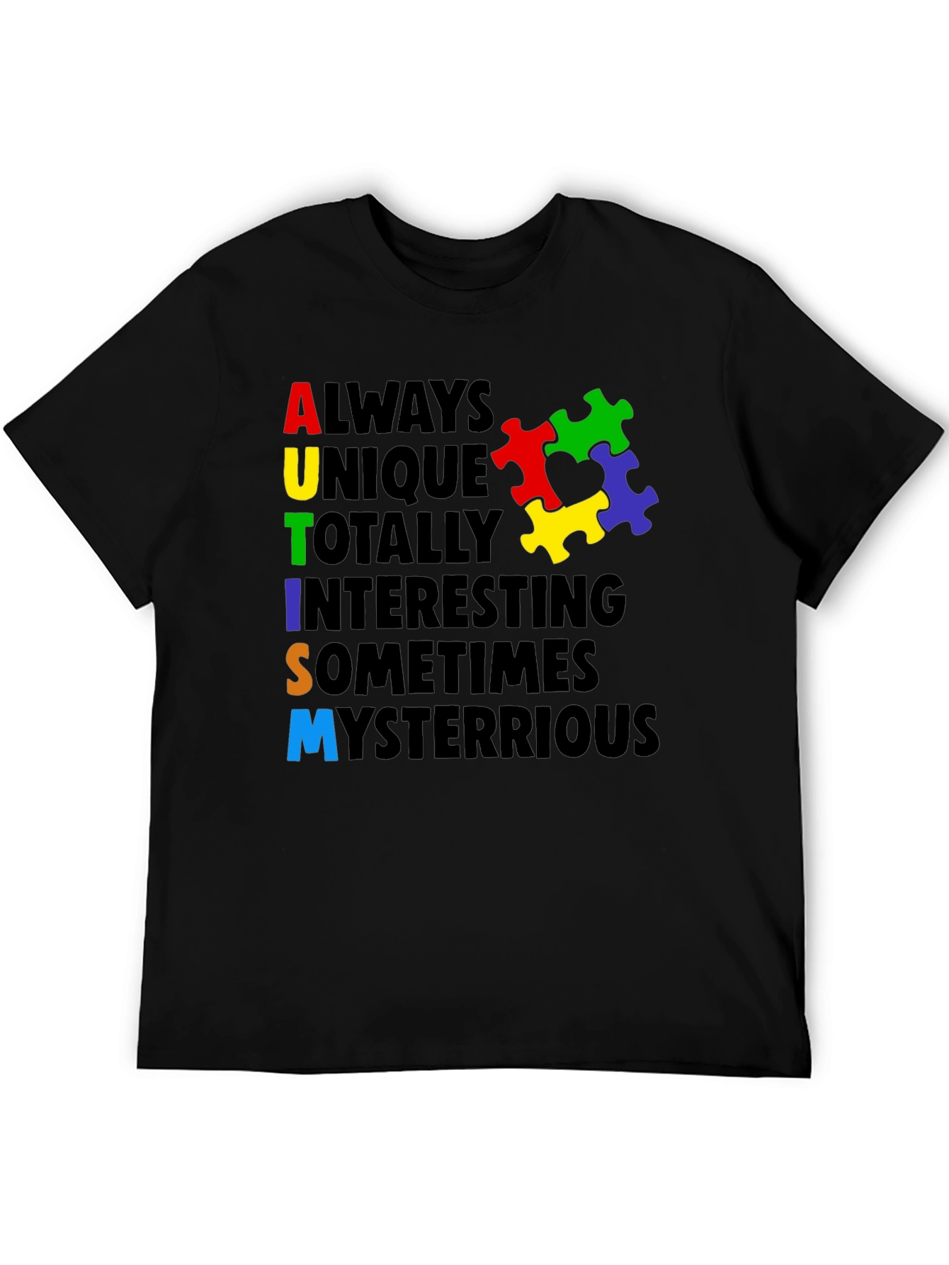 Black Autism Awareness T-Shirt - Colorful Puzzle Design view 5