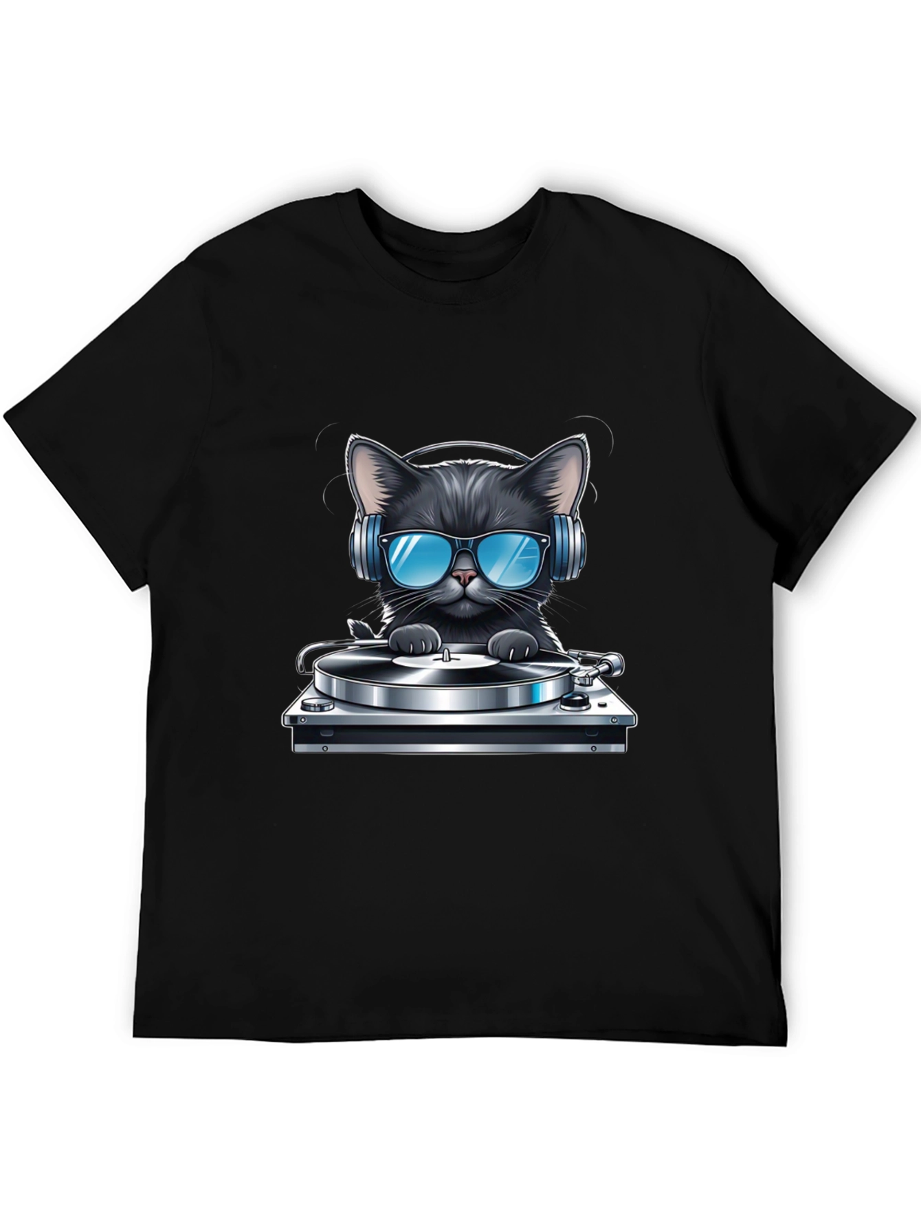 Black DJ Cat T-Shirt - Black view 5