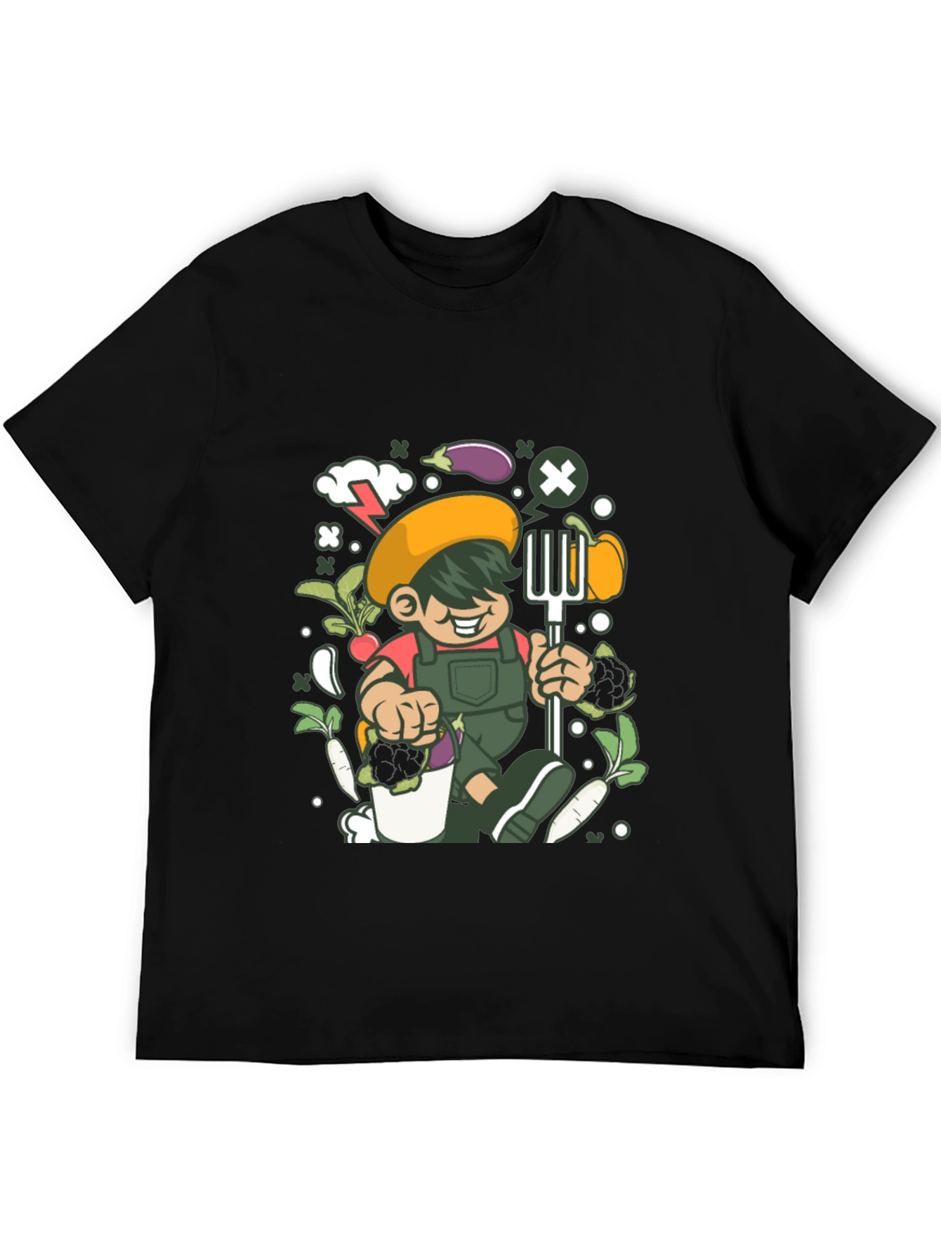 Black Gardener Cartoon T-Shirt, Black Unisex Tee view 5