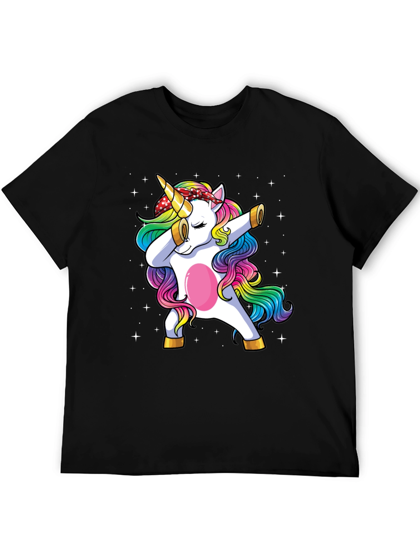 Black Dabbing Unicorn Graphic Tee - Men's Black T-Shirt view 5