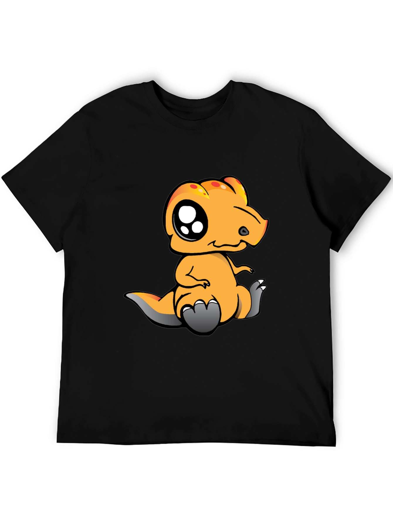 Black Cartoon Dinosaur Graphic Tee - Black Cotton T-Shirt view 5