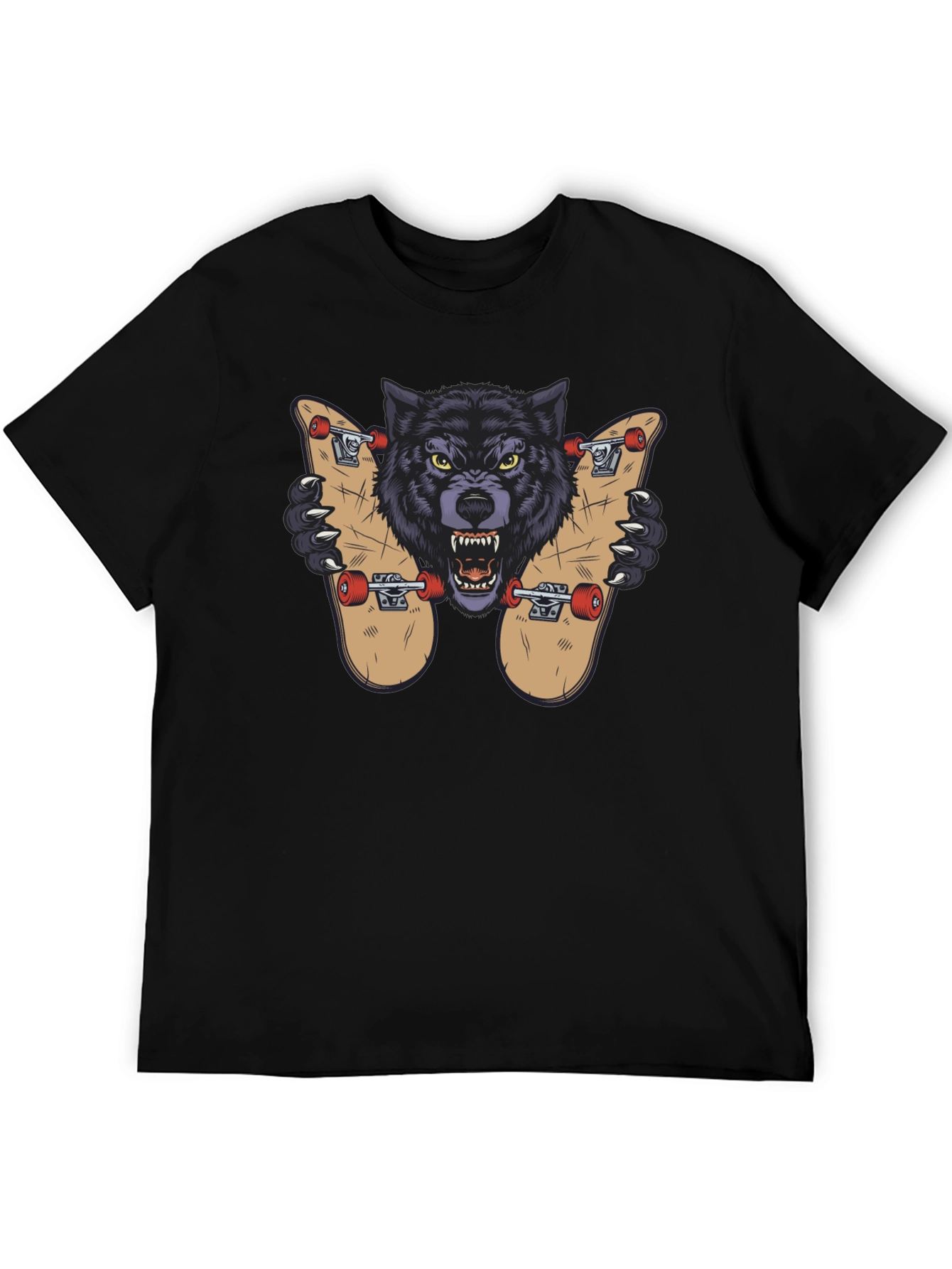Black Wolf Skateboard Graphic Tee - Cool Streetwear Design view 5