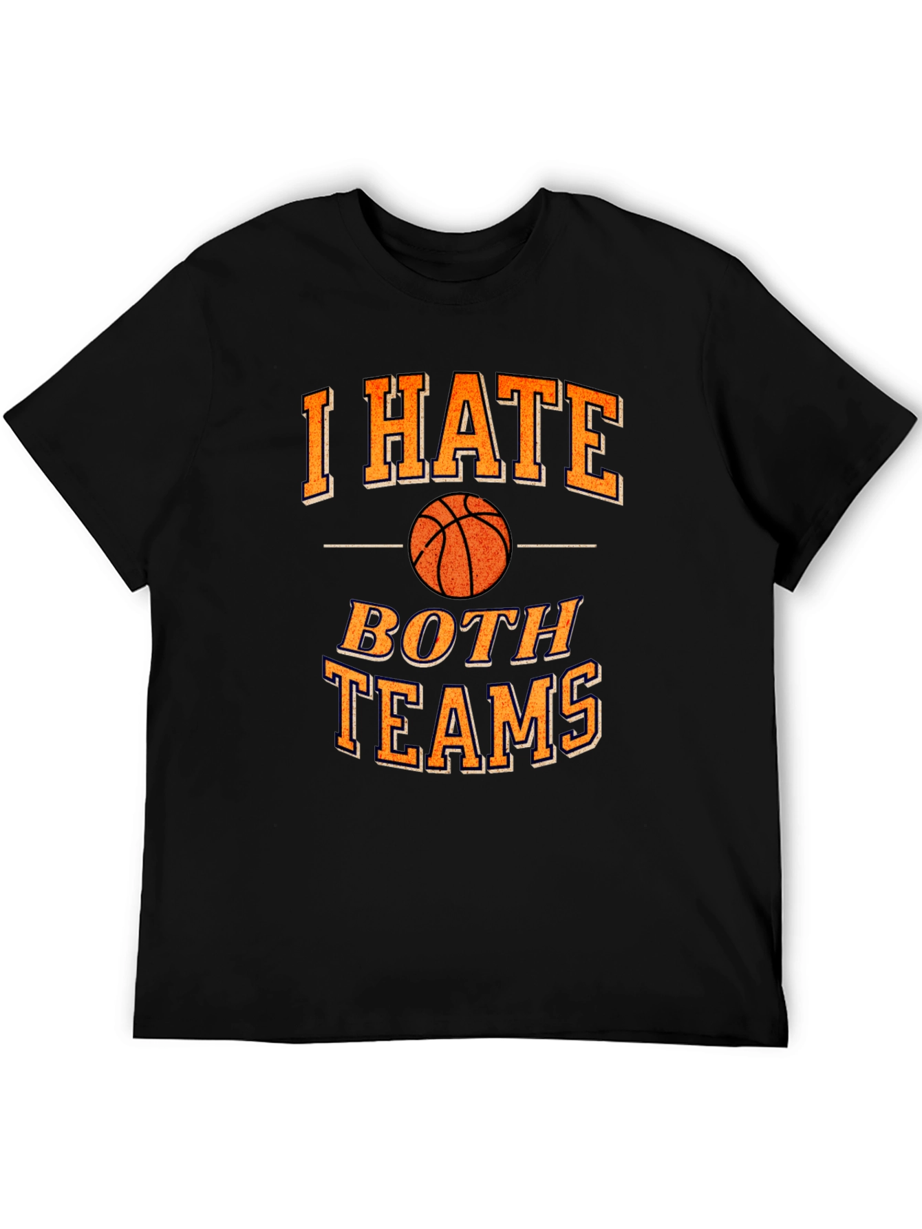 Black Funny Basketball I Hate Both Teams T-Shirt view 5