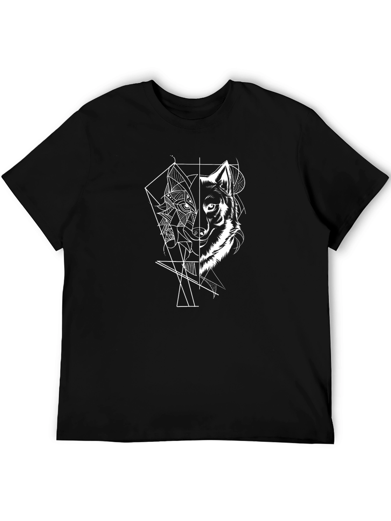 Black Geometric Wolf Graphic Print Black T-Shirt view 5