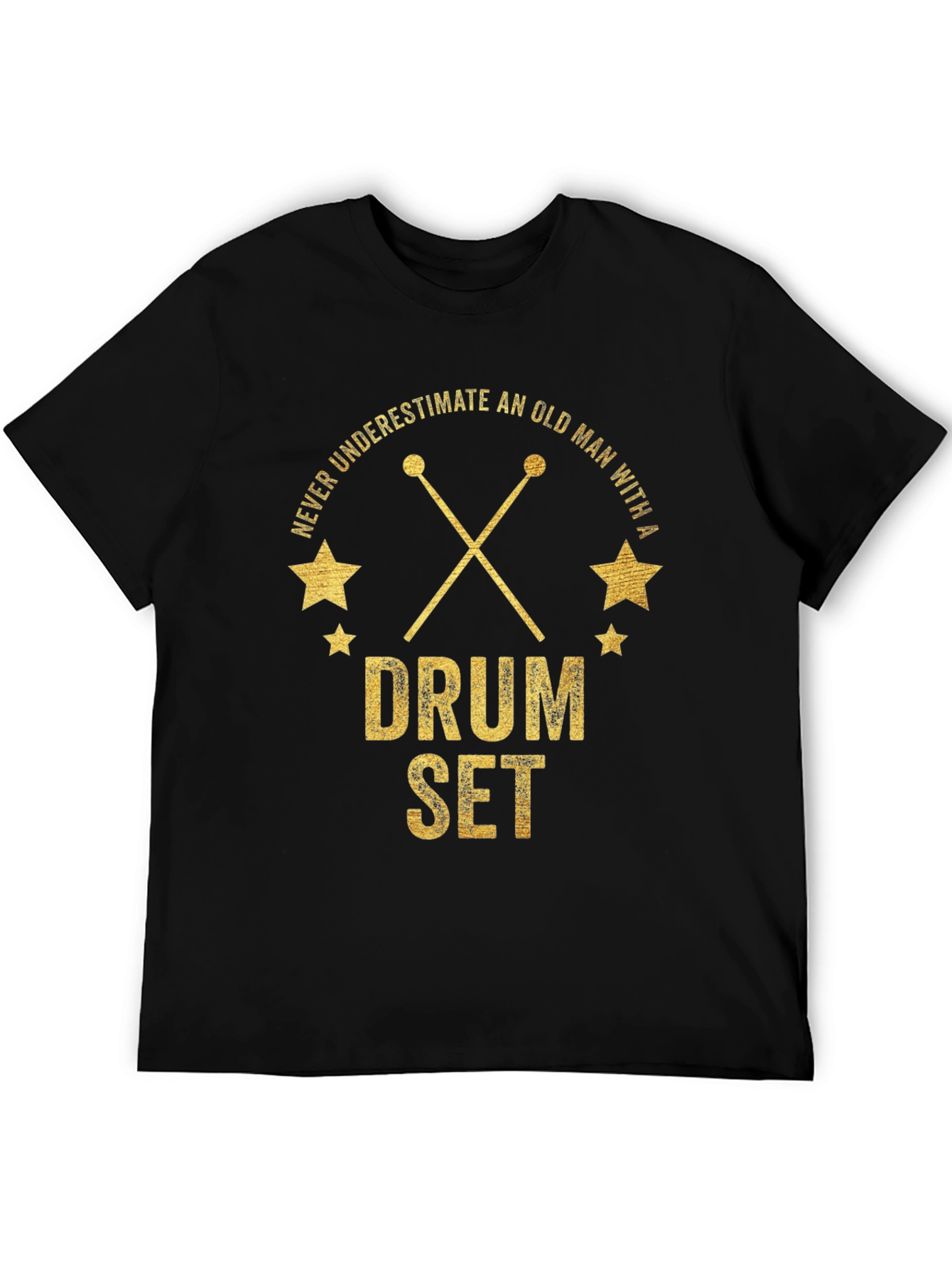 Black Never Underestimate Old Man Drum Set T-Shirt view 5