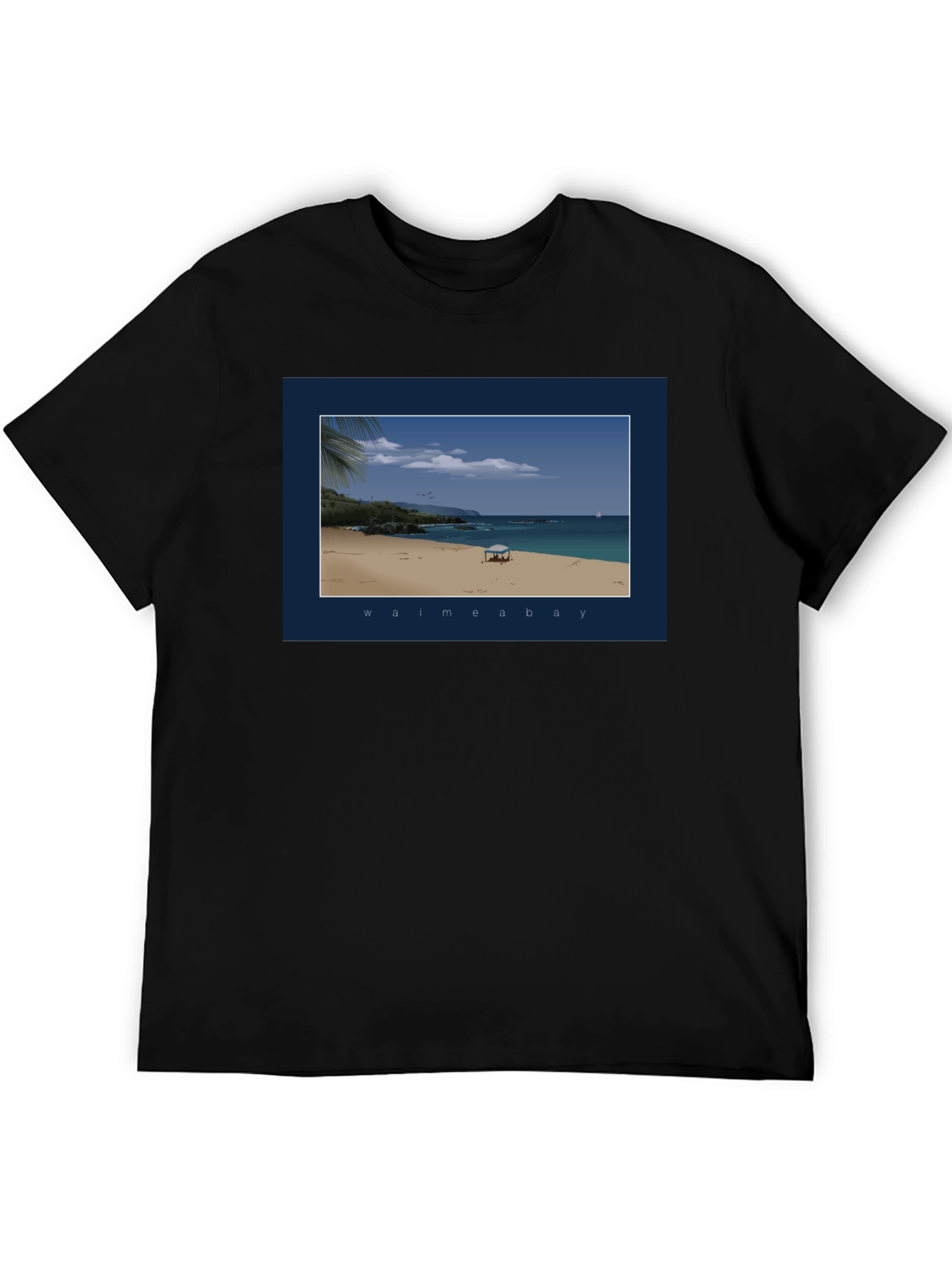 Black Waimea Bay Graphic T-Shirt - Beach Scene Print view 5