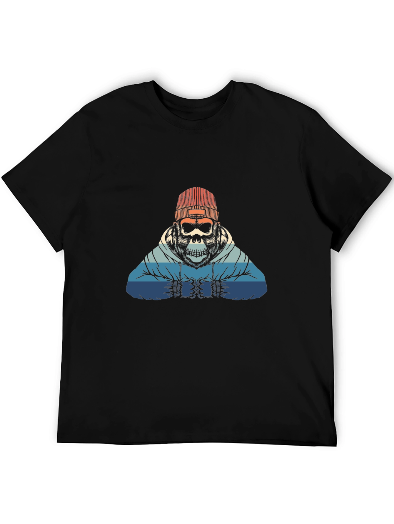 Black Retro Skull Gorilla Graphic Tee view 5