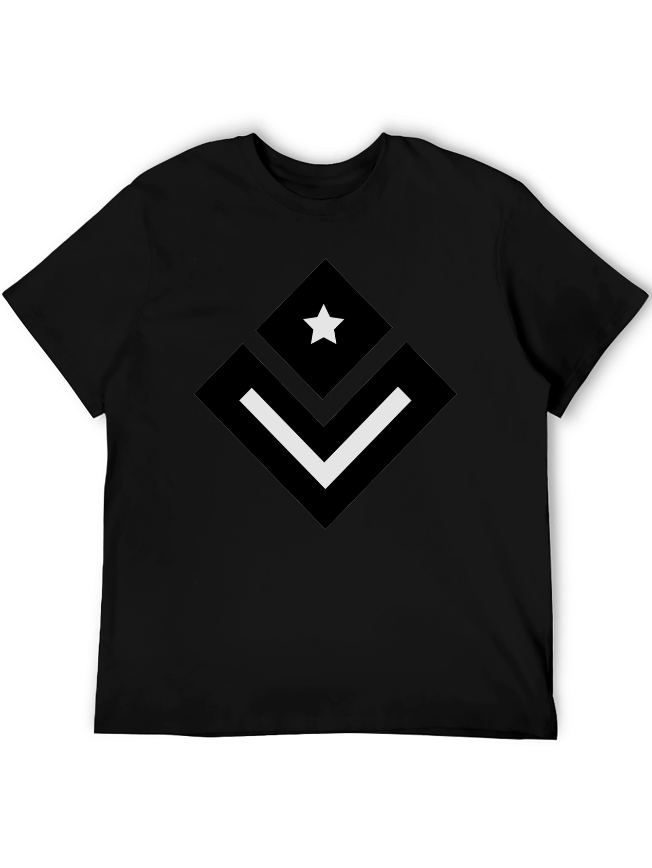 Black Modern Graphic Black T-Shirt - Star & Chevron Design view 5