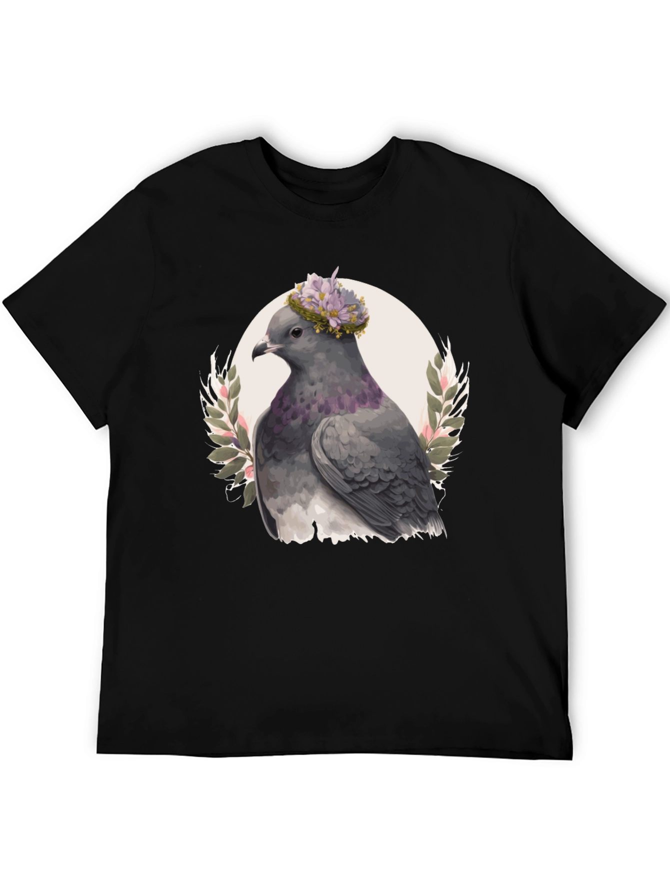 Black Pigeon with Floral Crown Graphic Tee view 5