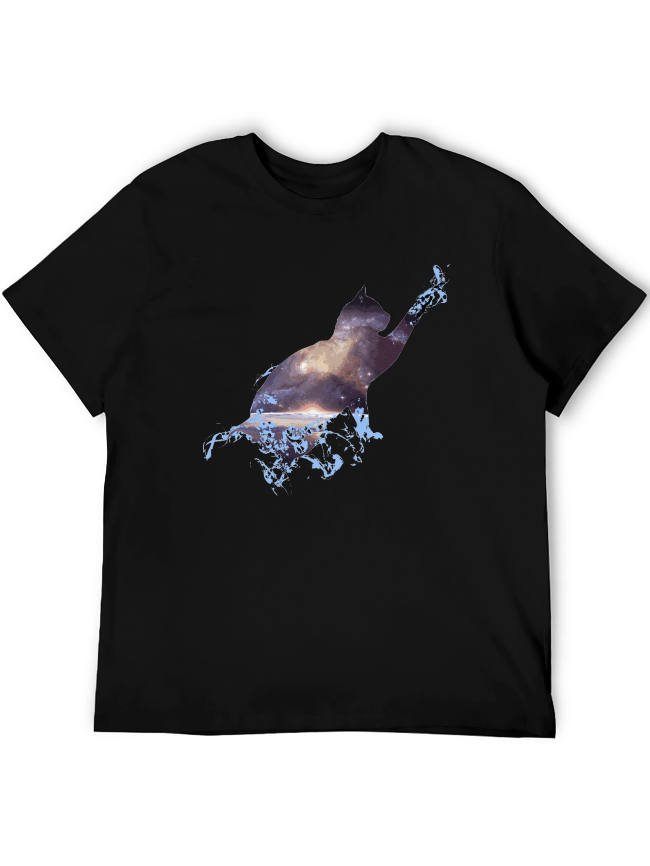 Black Cosmic Cat Black T-Shirt - Galaxy Silhouette view 5