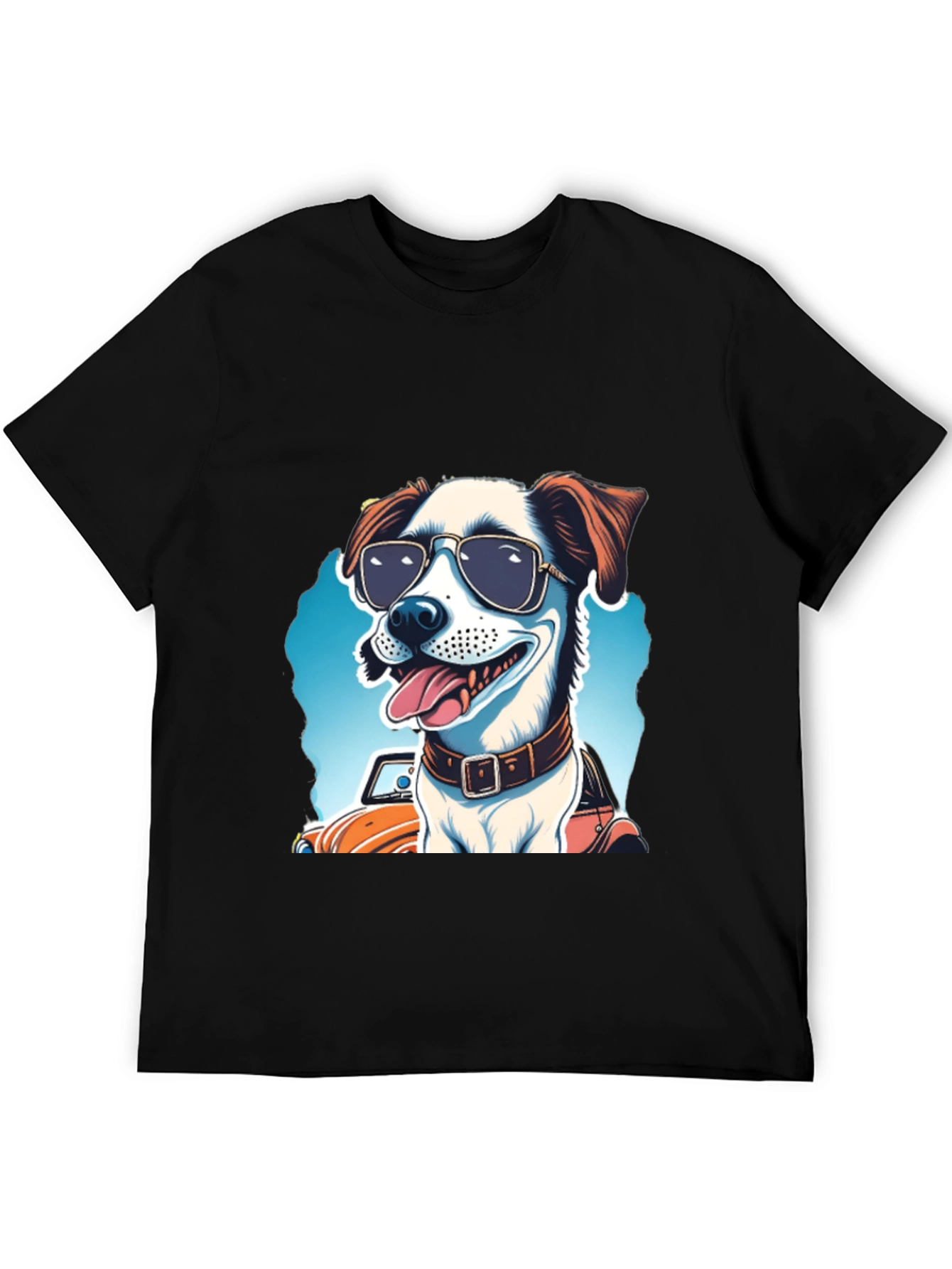 Black Cool Dog Tee: Sunglasses Pup Car Ride view 5