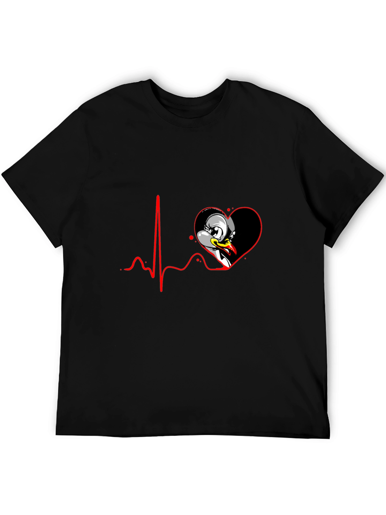 Black Cartoon Heartbeat Duck Tee view 5