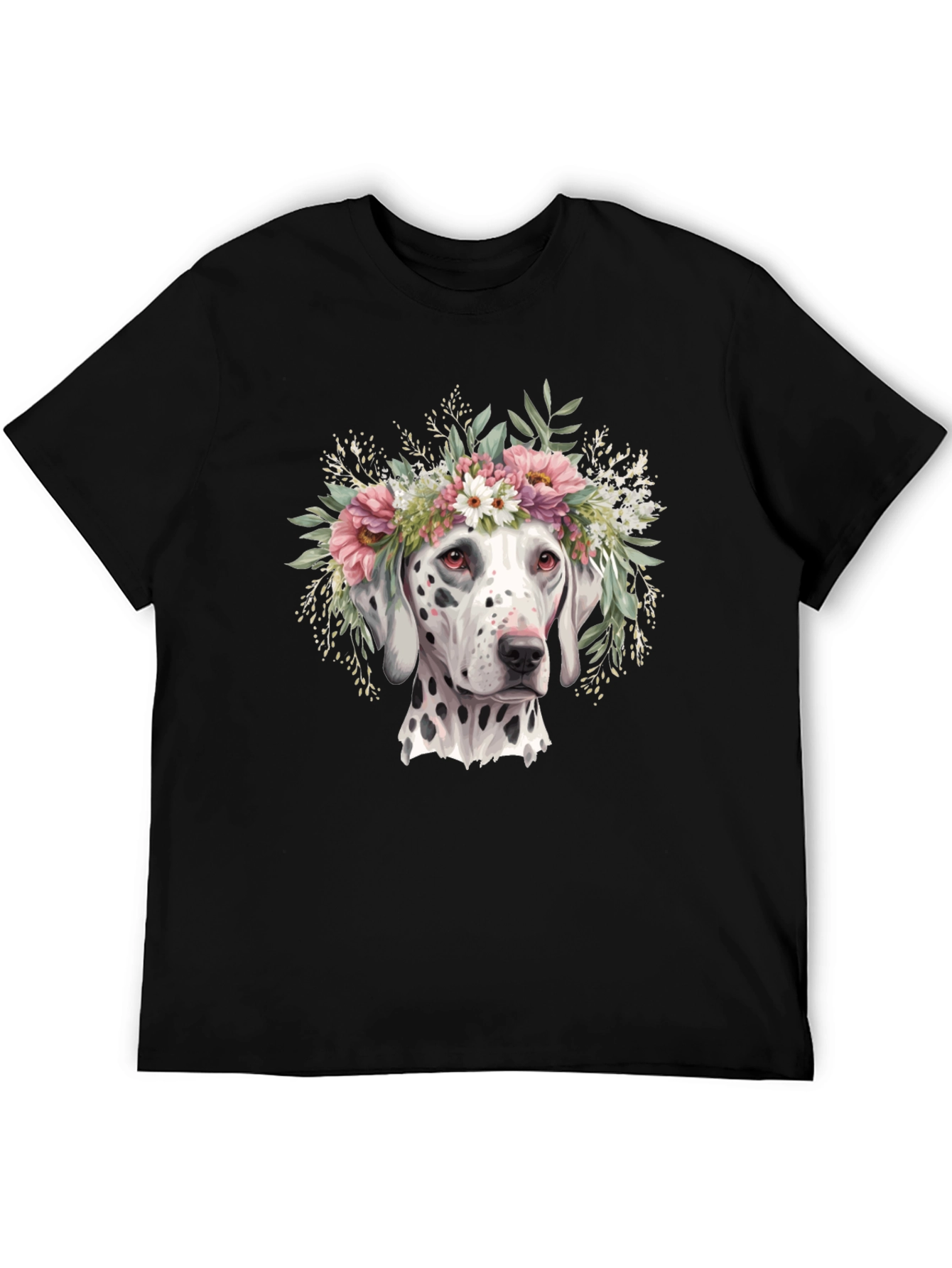 Black Dalmatian Flower Crown T-Shirt view 5