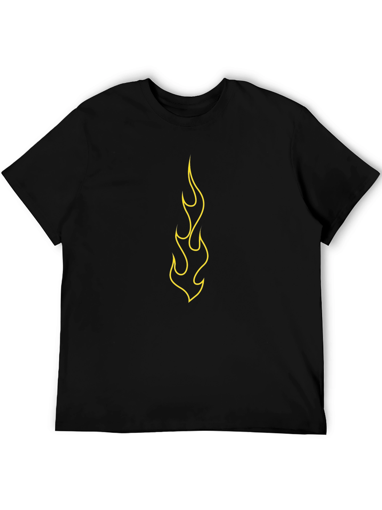 Black Men's Black T-Shirt with Yellow Flame Design view 5