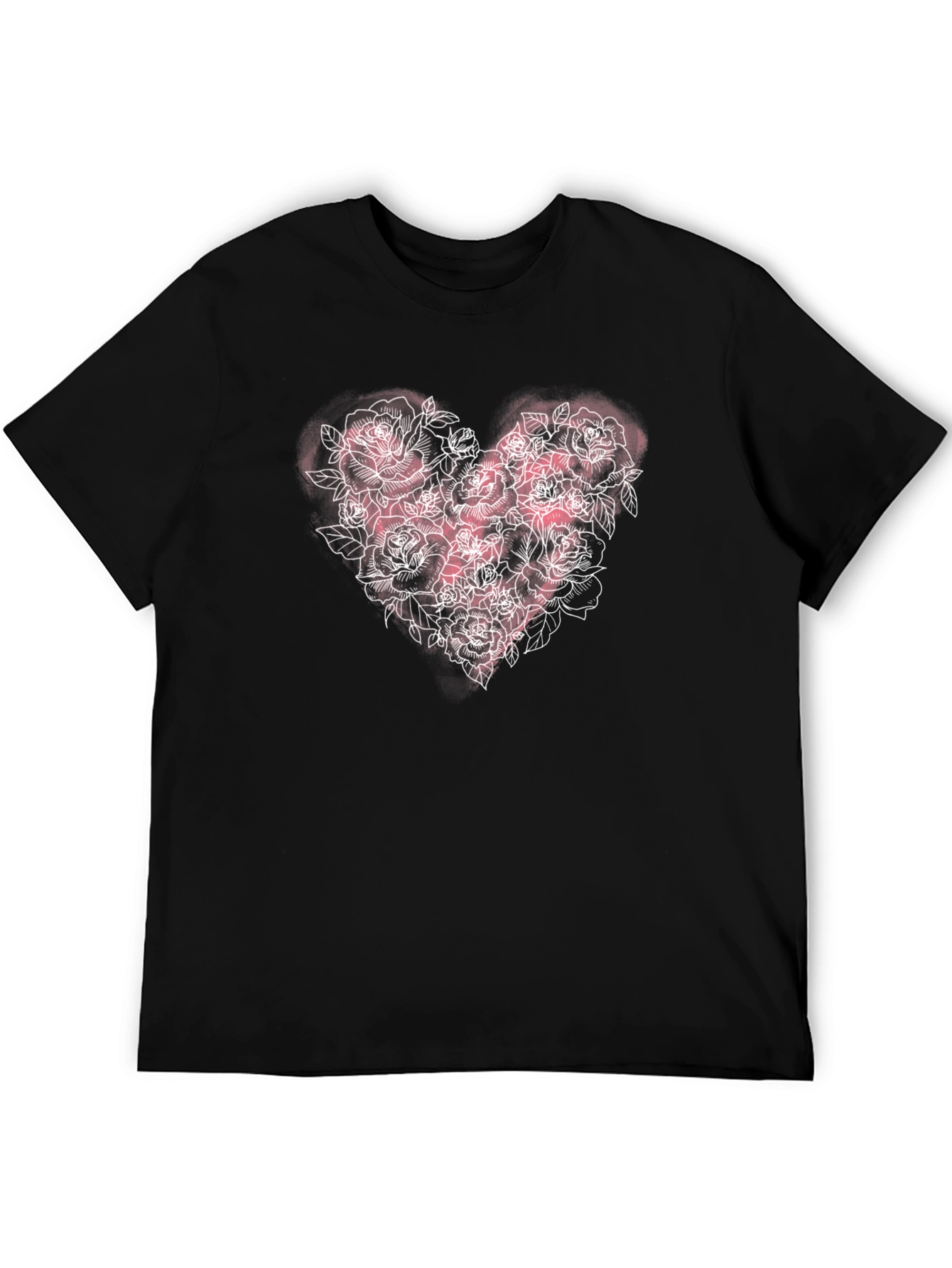 Black Floral Heart Rose T-Shirt - Black view 5