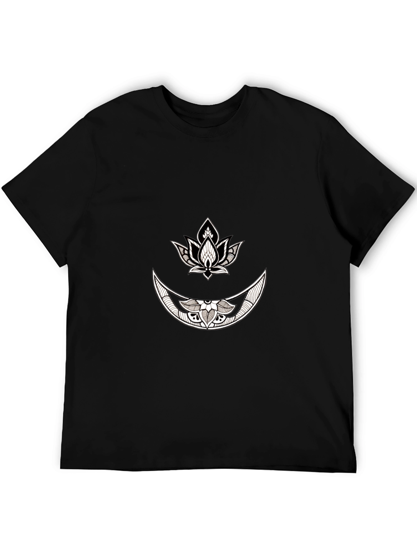 Black Black Graphic Tee with Moon & Lotus Design view 5