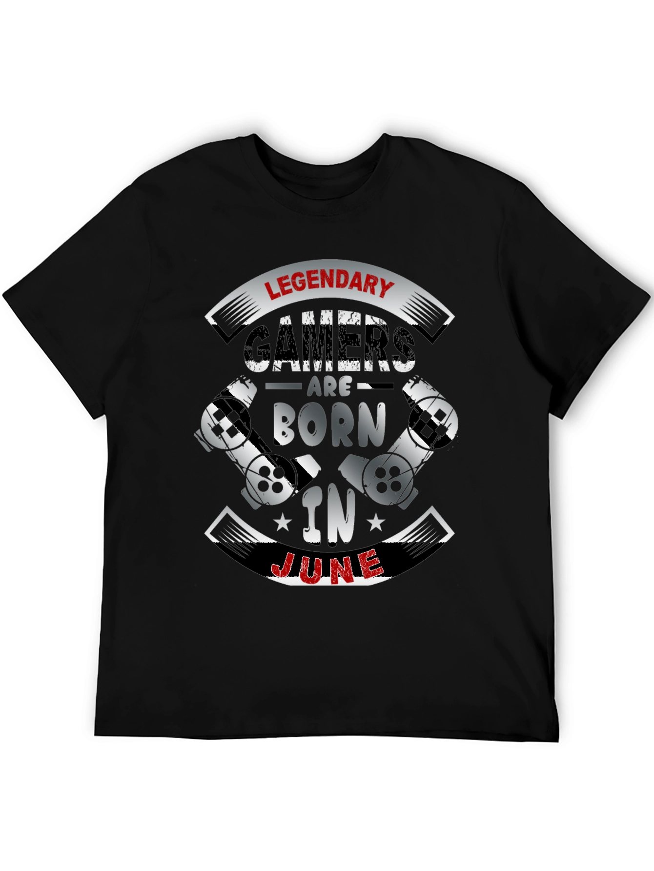 Black Legendary Gamers Born In June Black T-Shirt view 5
