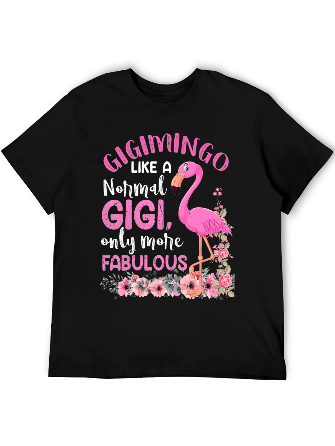 Black GigiMingo T-Shirt: Fabulous Flamingo Gigi view 5