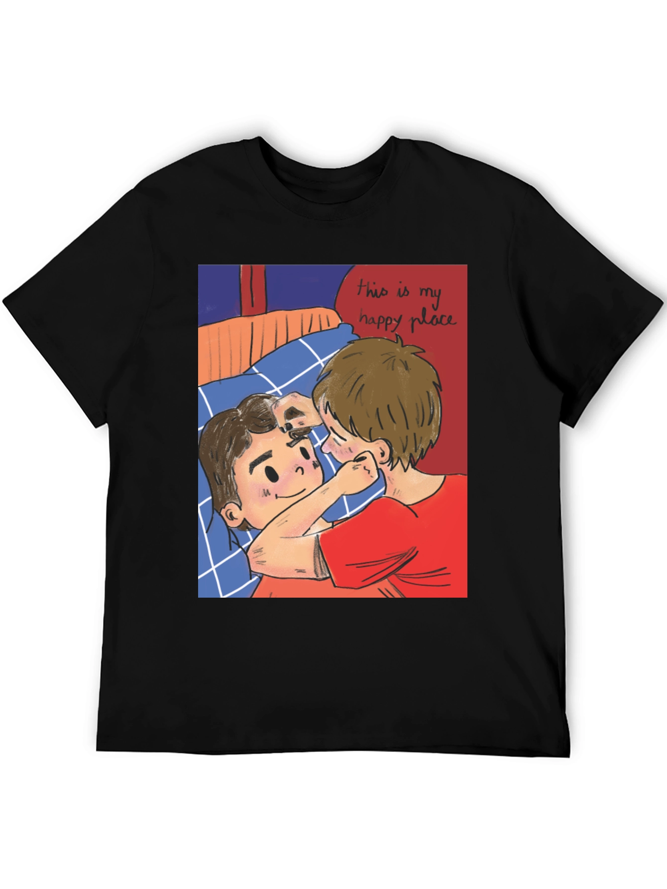 Black Romantic Cartoon Couple Graphic Tee view 5