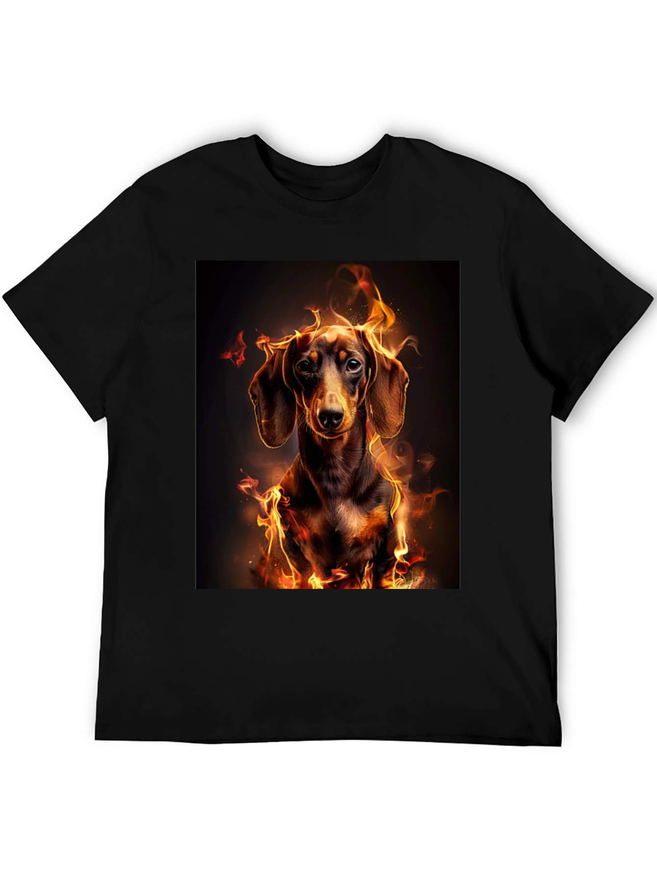 Black Fiery Dachshund Graphic Tee - Men's Black T-Shirt view 5