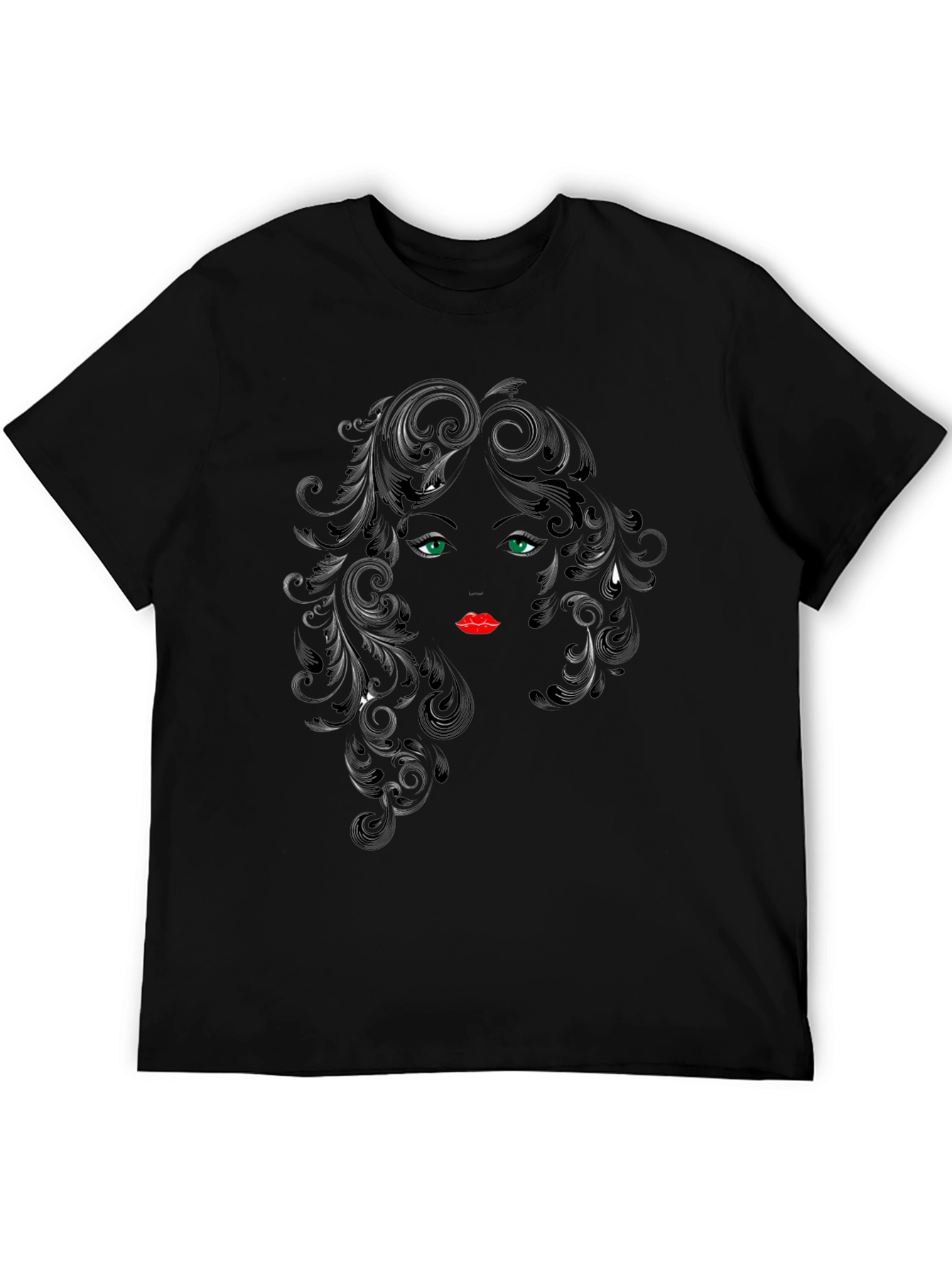 Black Elegant Woman Face Graphic Black T-Shirt view 5